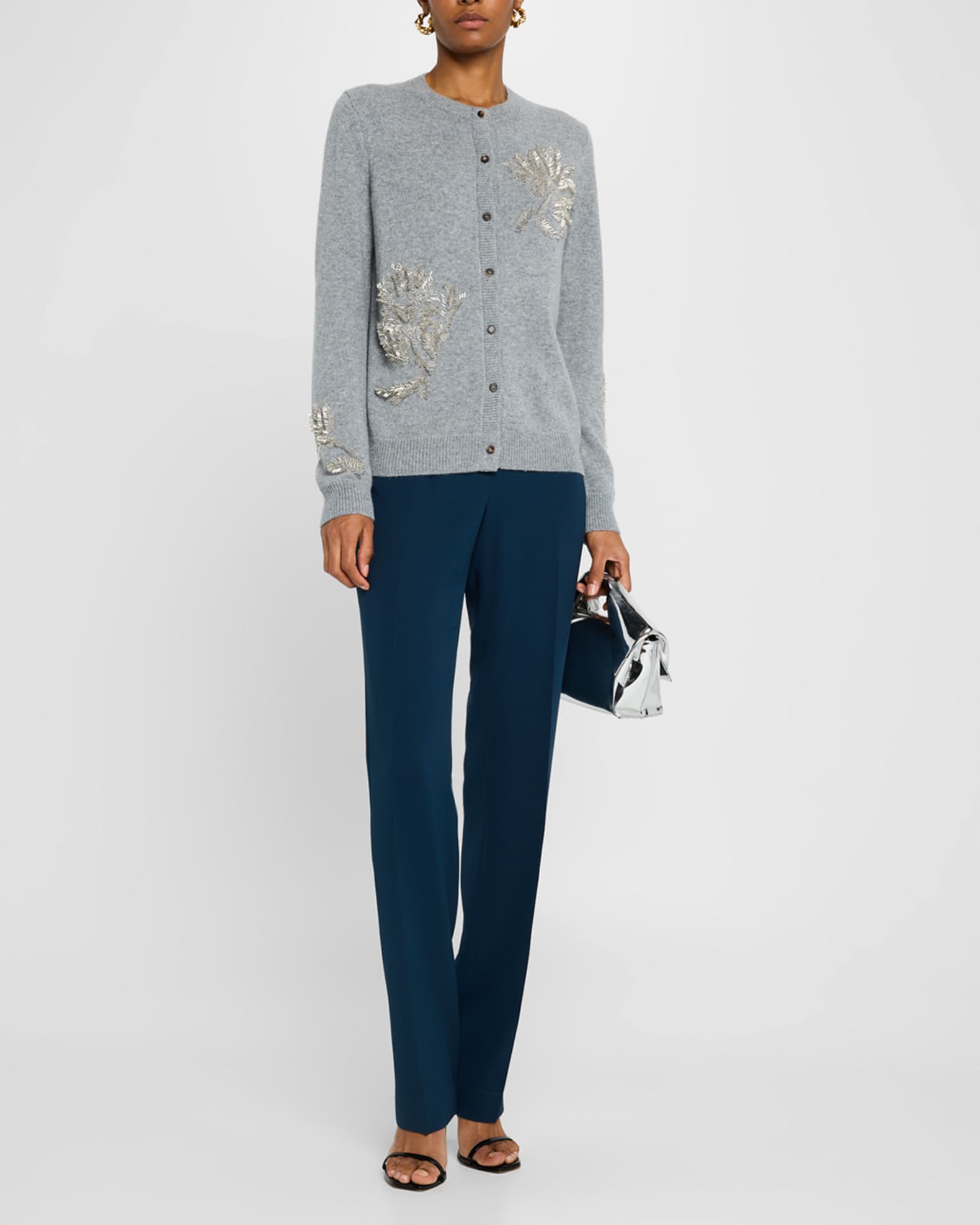 Floral Beaded Cashmere Cardigan - Thumbnail 2
