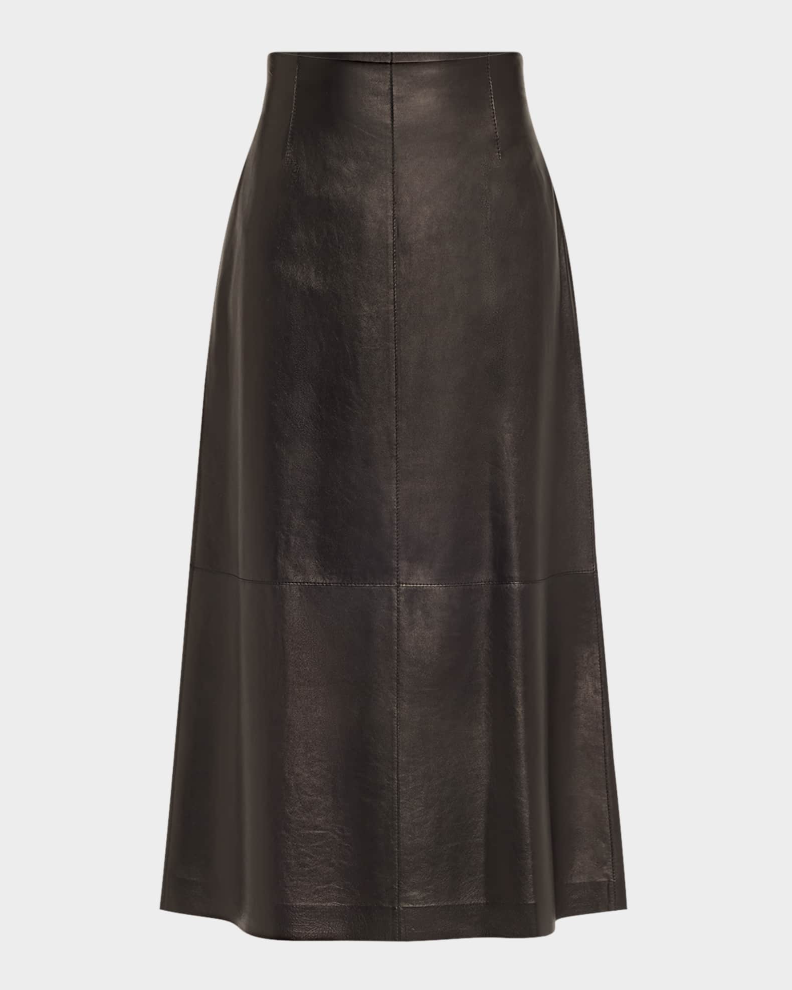 A-Line Leather Midi Skirt 0