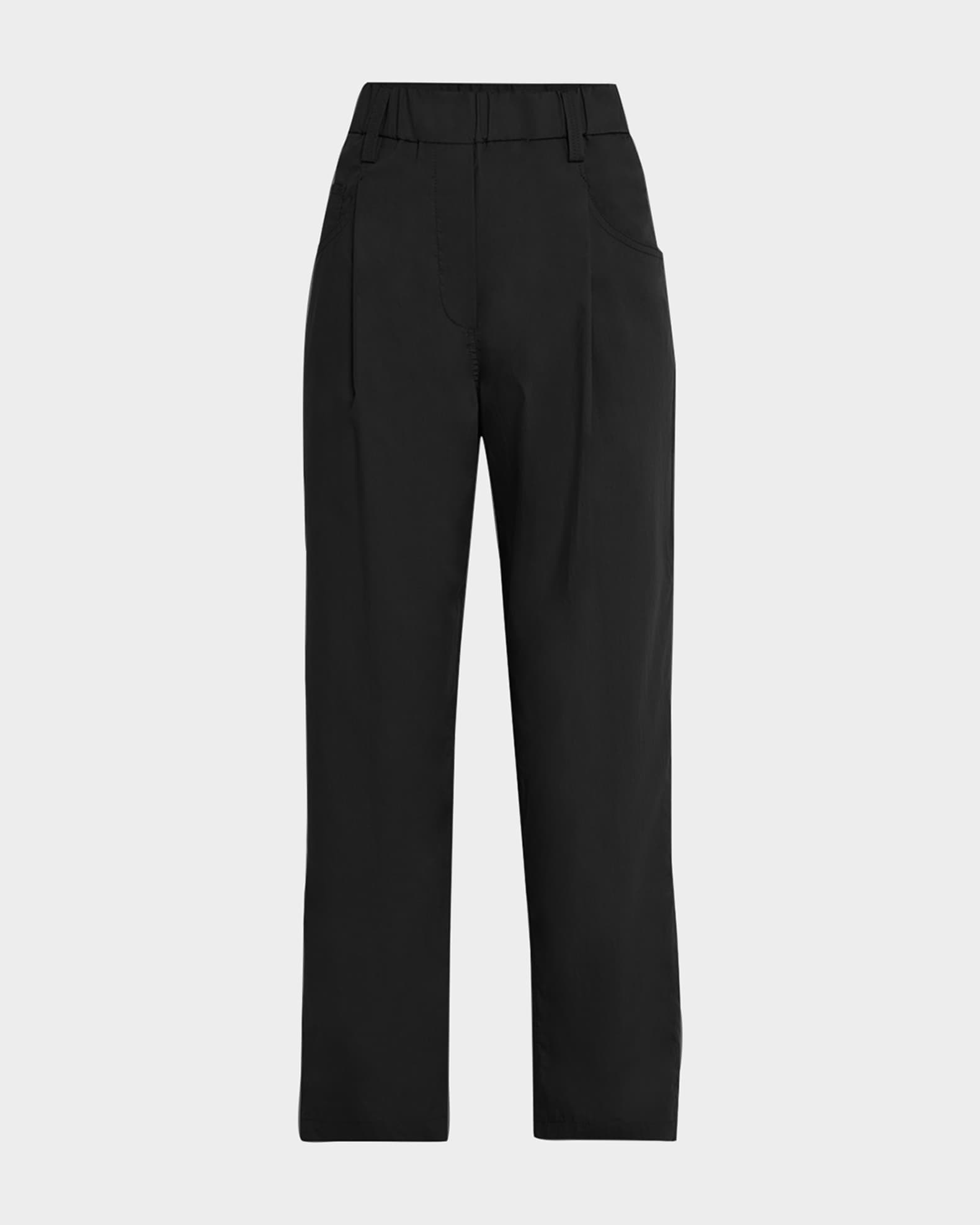 Poplin Baggy Straight-Leg Crop Pull-On Pants 0