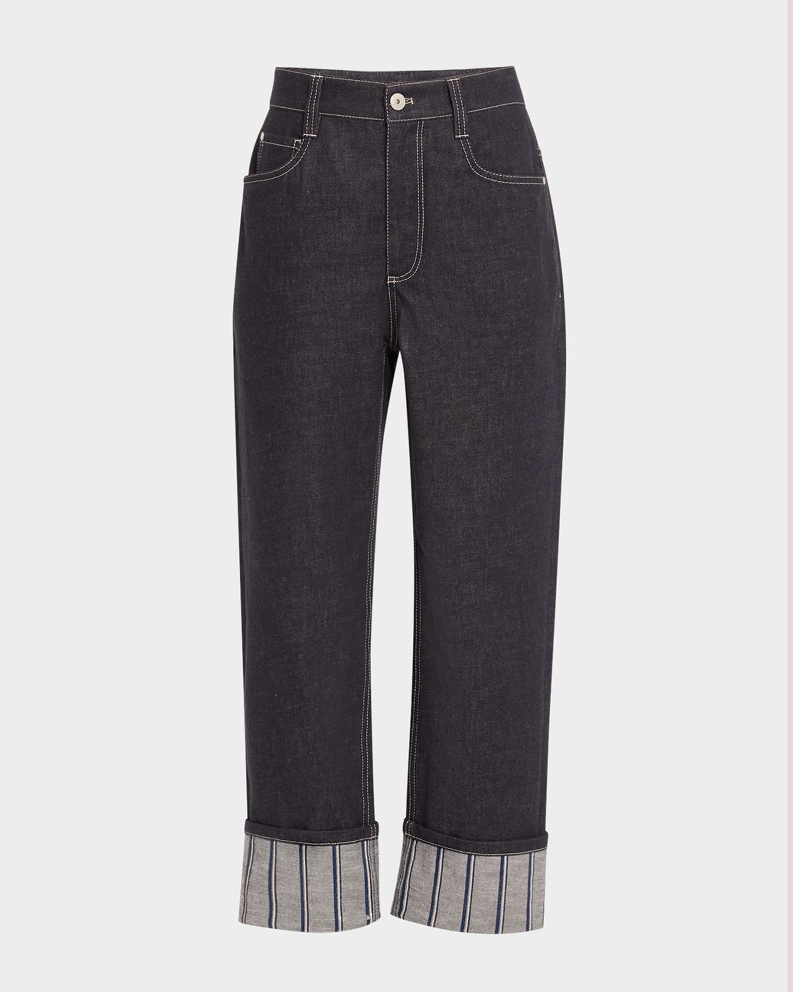 Brunello Cucinelli Striped Cuff Straight-Leg Ankle Jeans