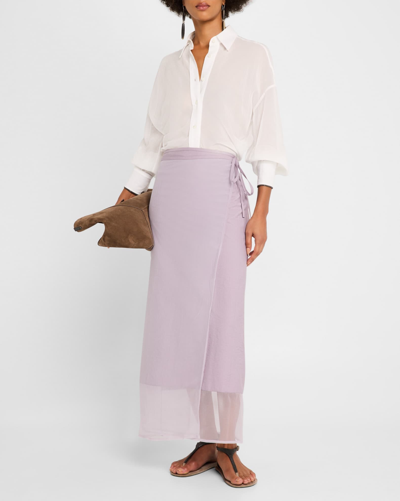 【関送込】BRUNELLO CUCINELLI◆COTTON SKIRT BRUNELLO CUCINELLI Organza-trimmed cotton-blend midi wrap
