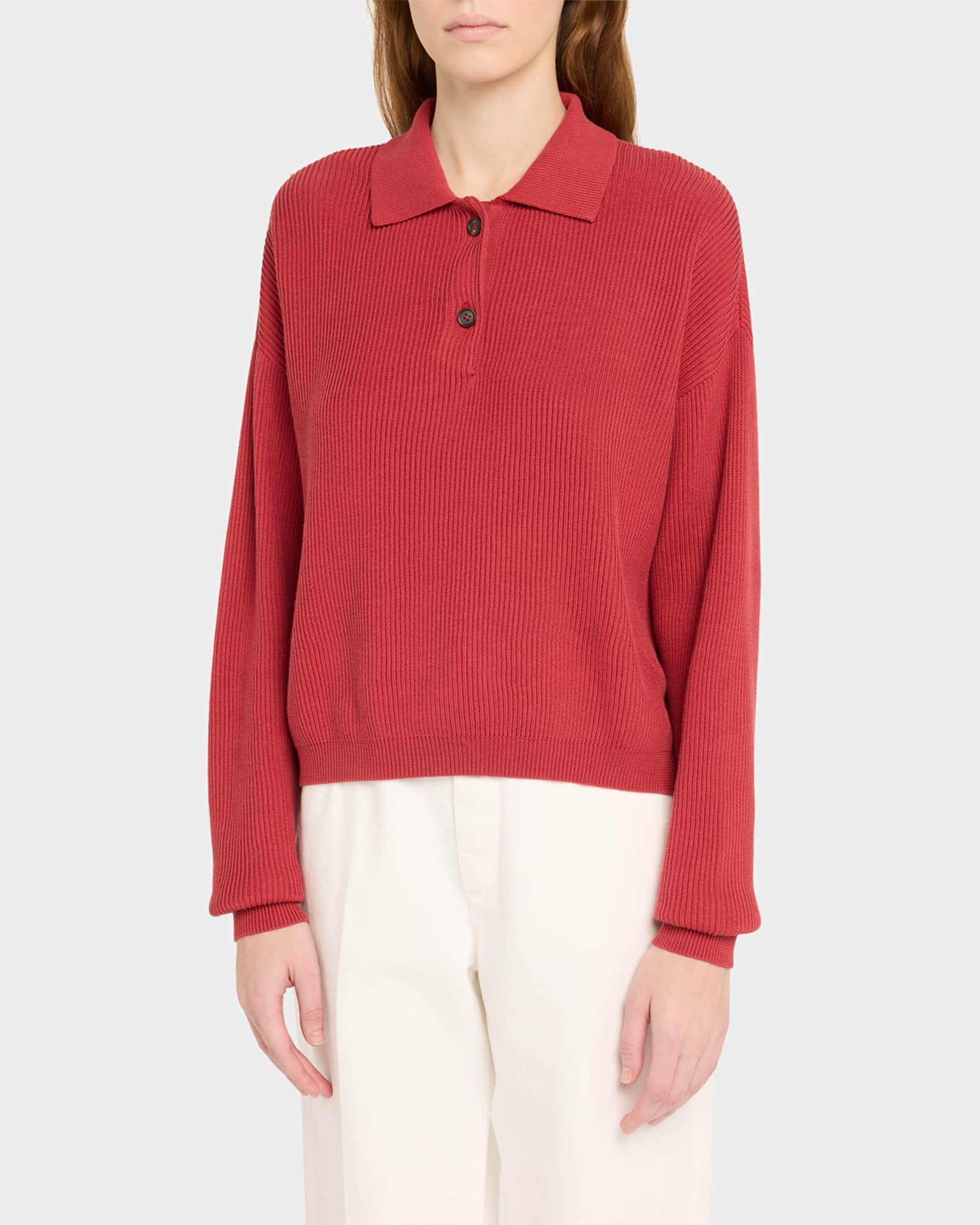 Brunello Cucinelli Cotton Rib-Knit Long-Sleeve Polo Sweater