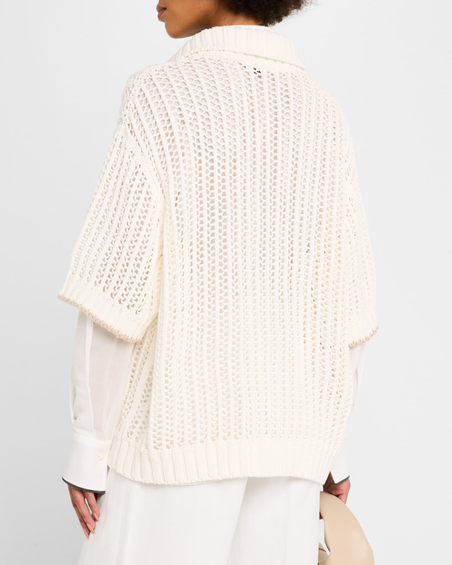 Brunello Cucinelli Short-Sleeve Summer Rope Knit Half Button