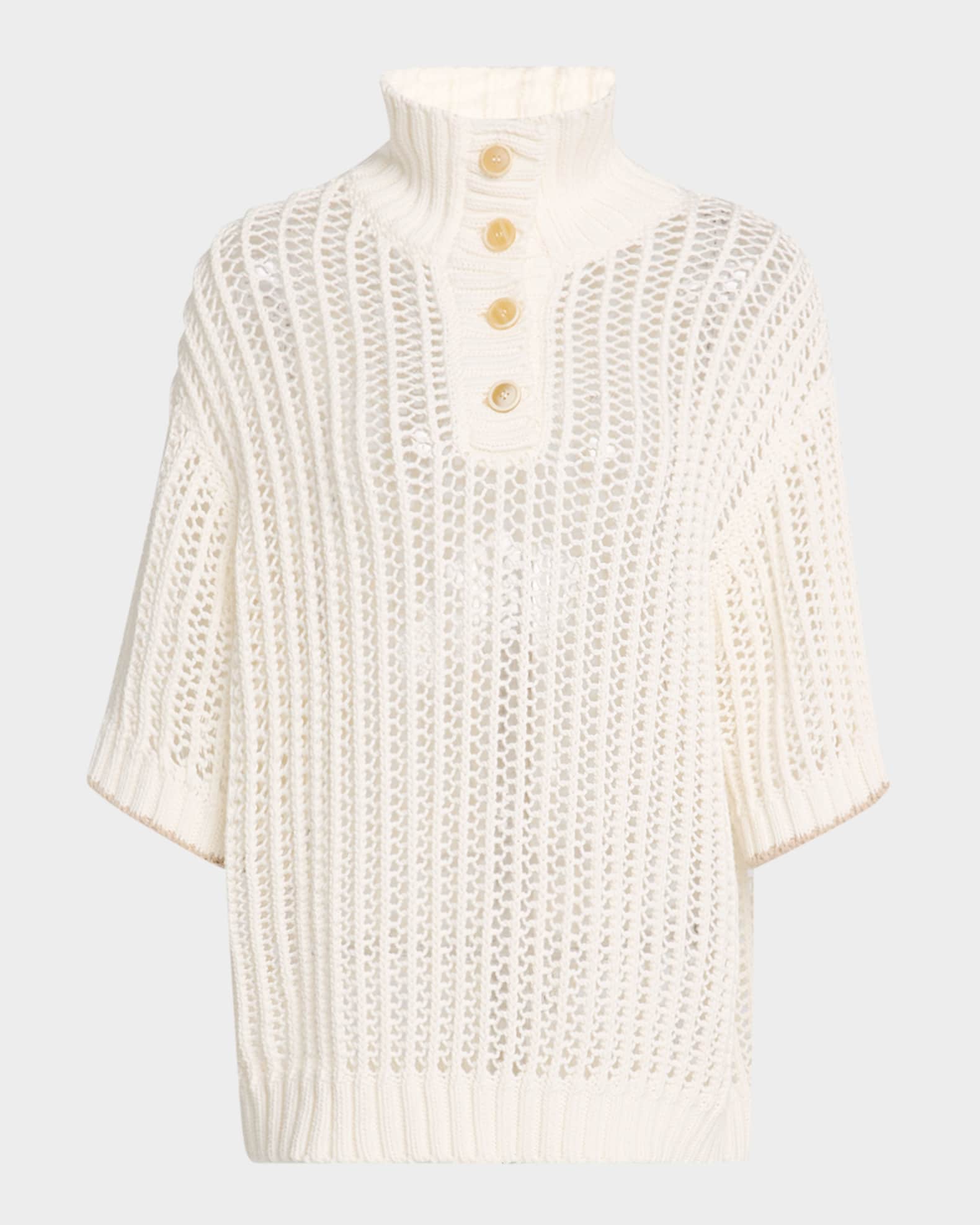 Brunello Cucinelli Short-Sleeve Summer Rope Knit Half Button