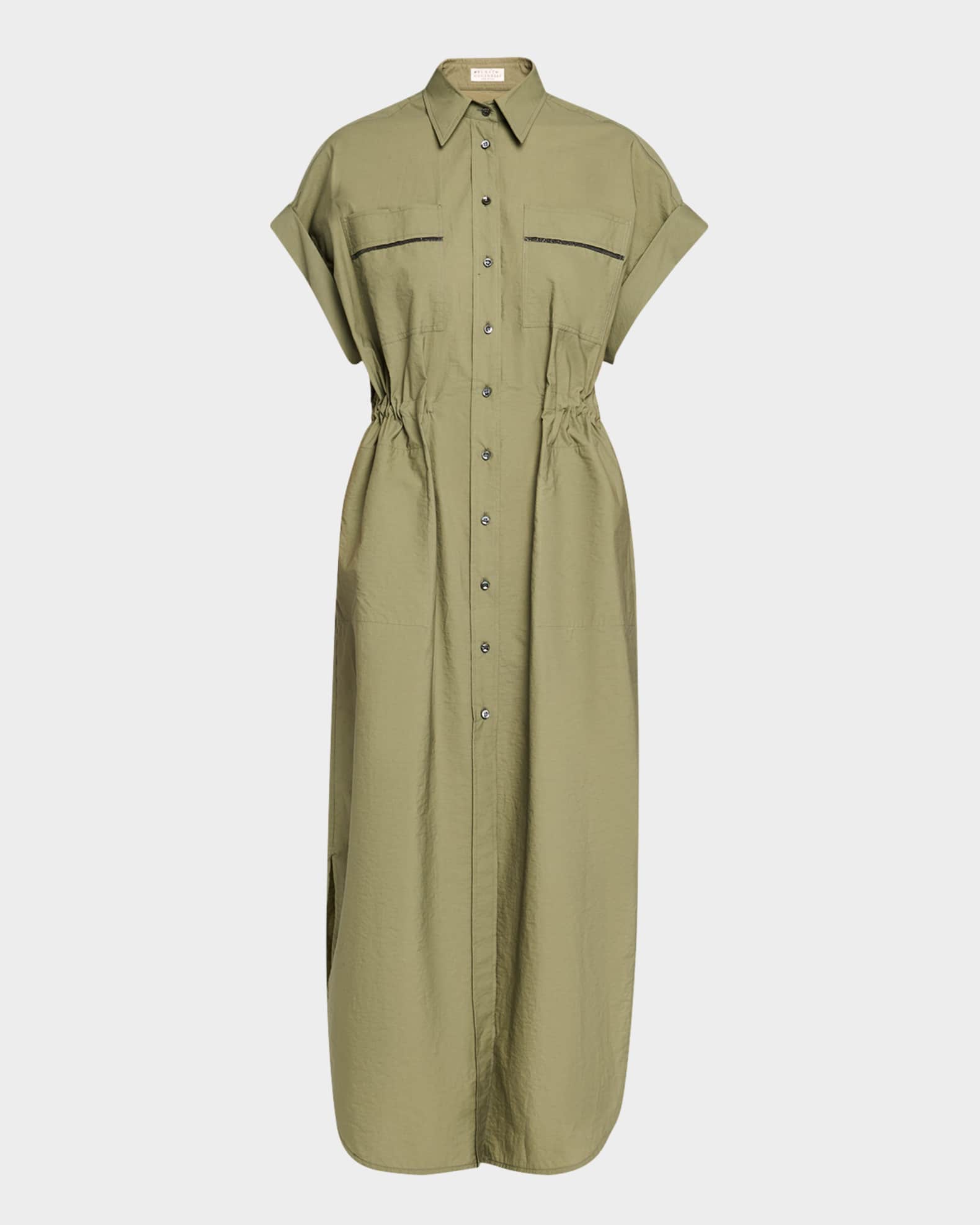 Monili-Trim Short-Sleeve Techno Cotton Poplin Midi Shirtdress 0