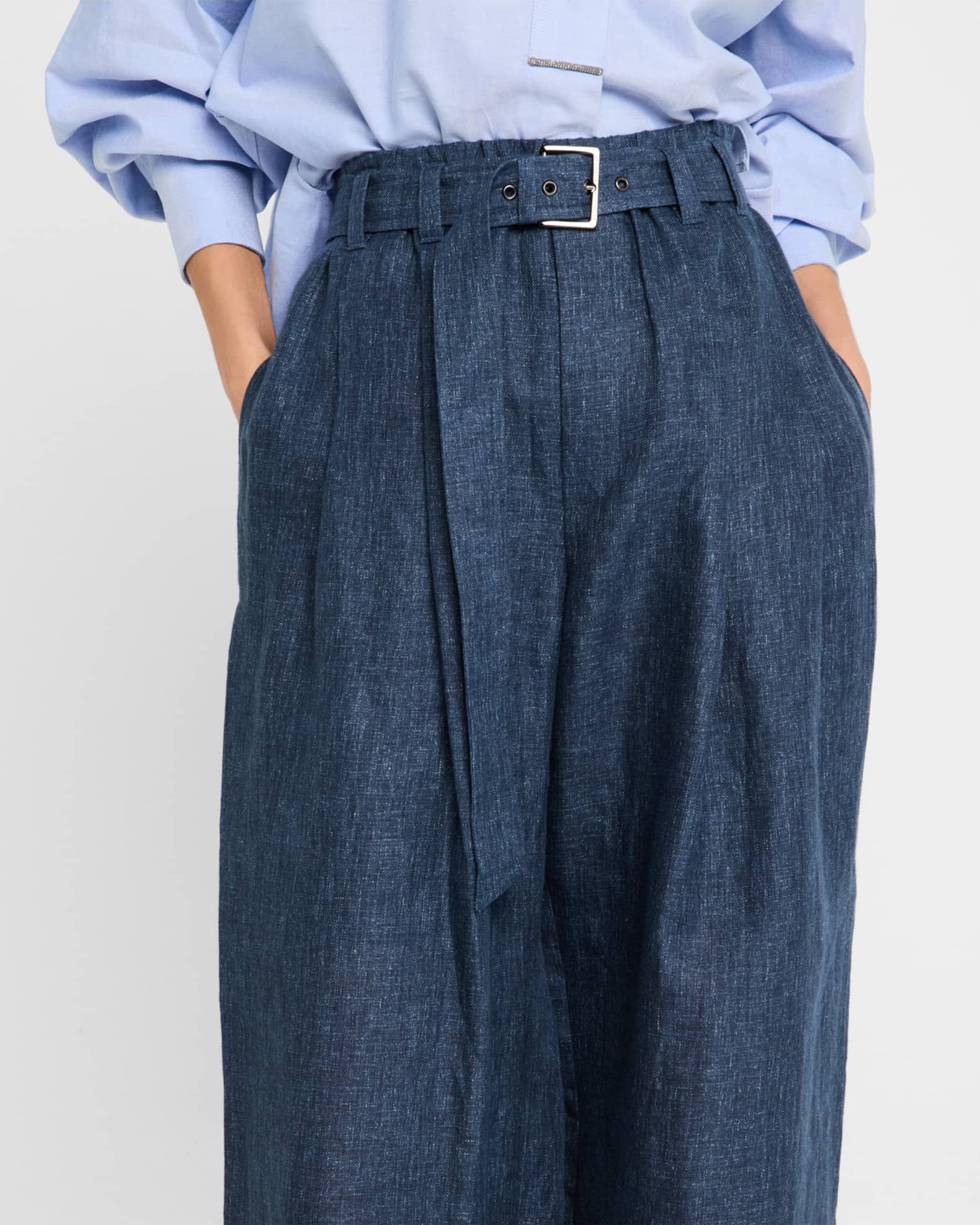 【送料&関税込】Brunello Cucinelli Monile Loop Pants Brunello Cucinelli Denim-Effect Linen Wide-Leg Track Pants