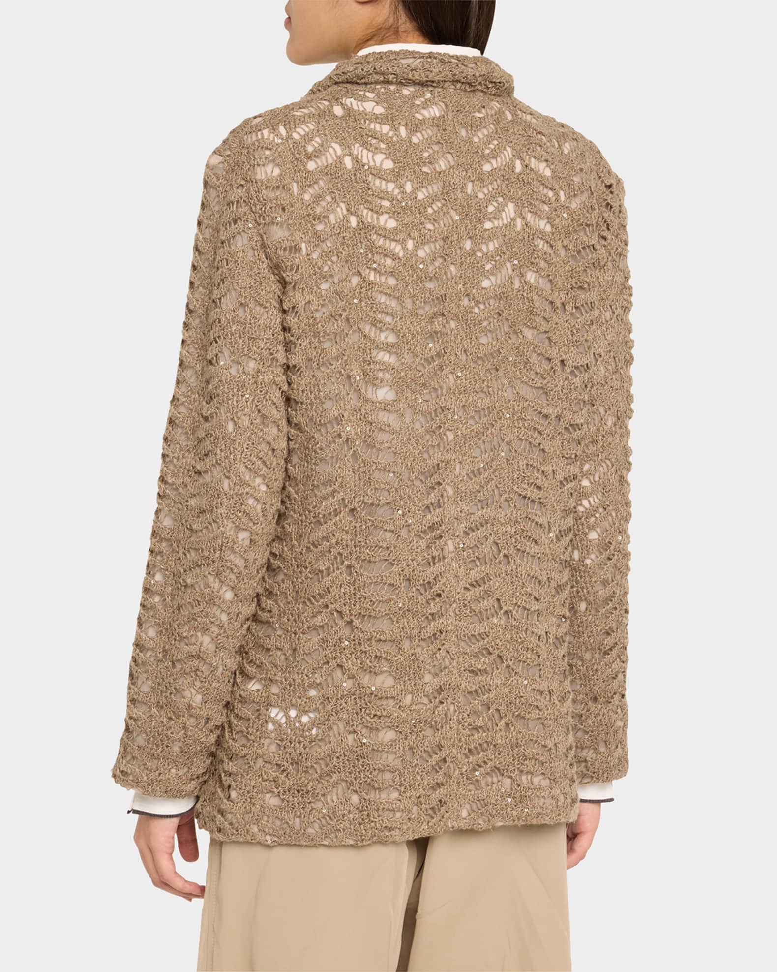 BRUNELLO CUCINELLI☆新品タグ付き☆ Brunello Cucinelli Luxe Paillette Lace Knit Single-Breasted