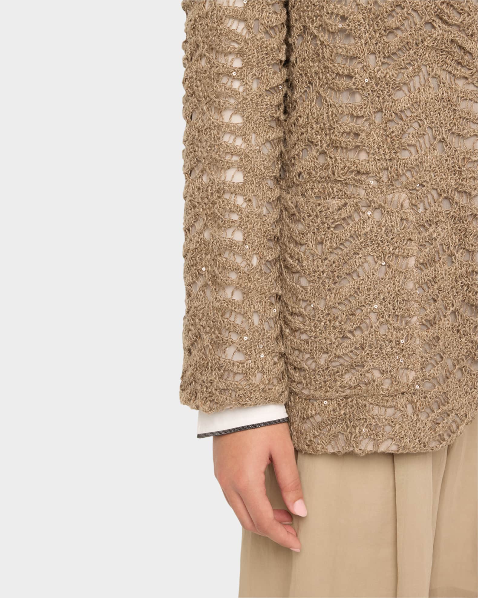 Brunello Cucinelli Luxe Paillette Lace Knit Single-Breasted