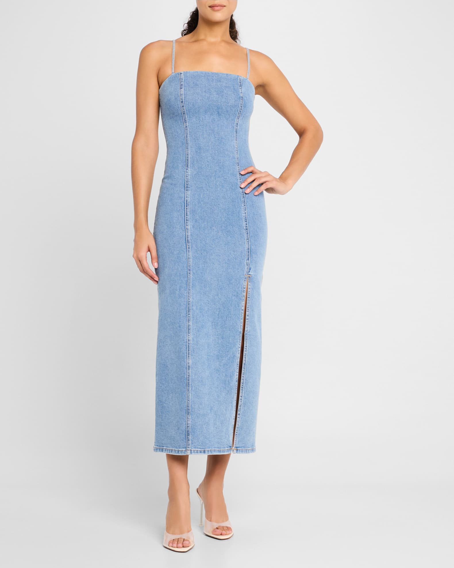 Nakisha Spaghetti-Strap Denim Midi Dress 1