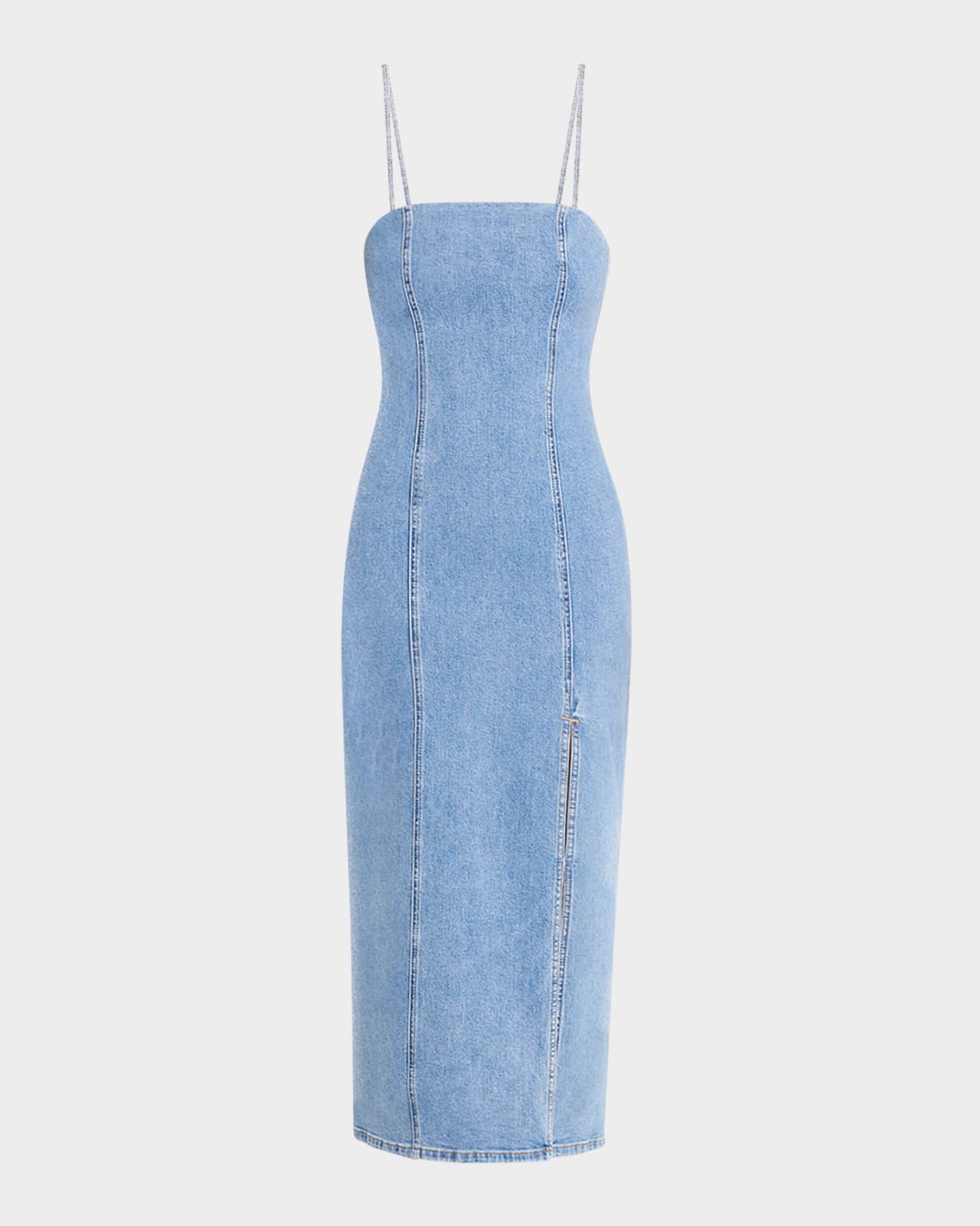 Nakisha Spaghetti-Strap Denim Midi Dress 0