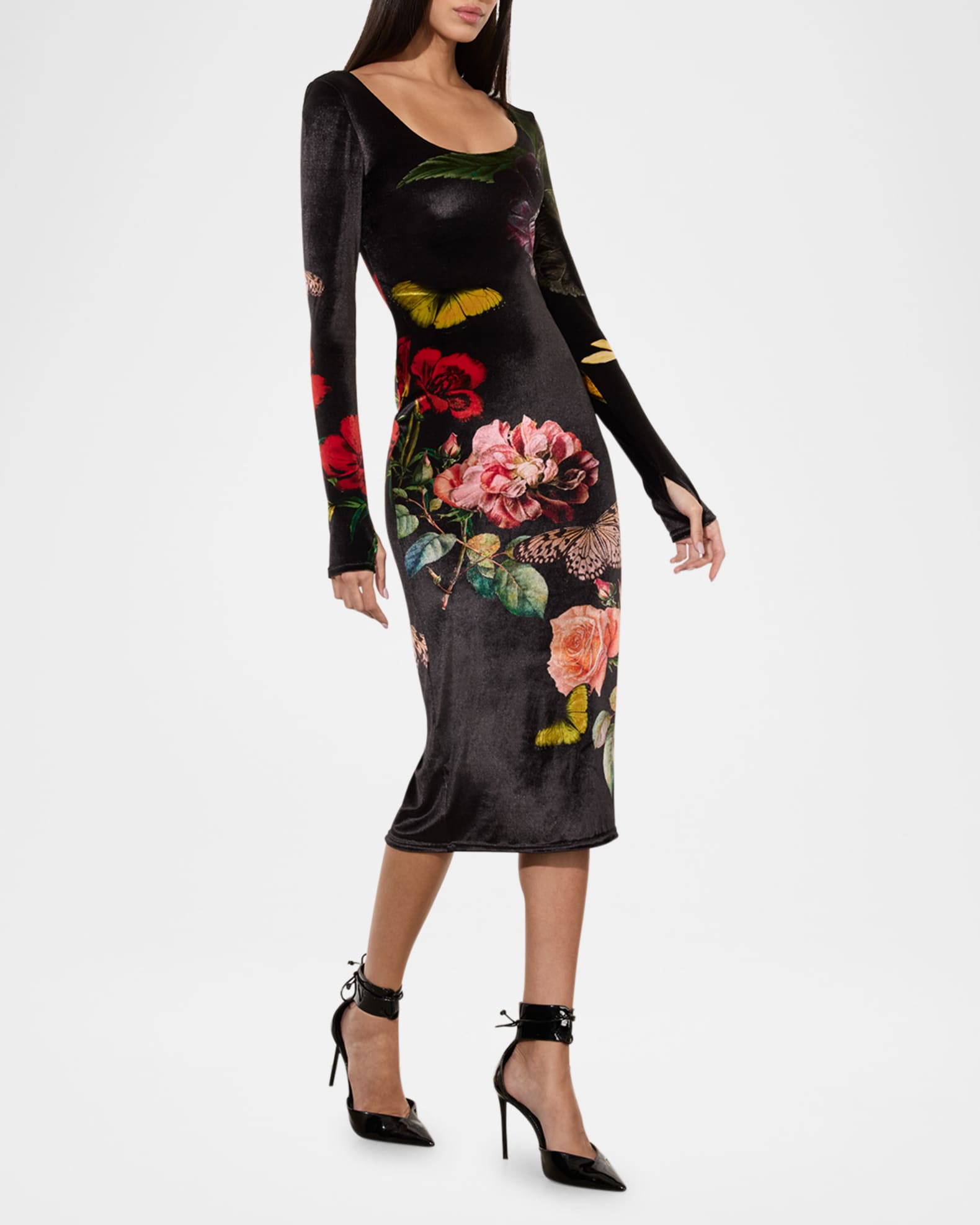 【Alice+Olivia】DELORA ヒョウ柄 モックネック 膝下丈 ドレス Delora Fitted Mock Neck Dress In Textured Leopard | Alice +