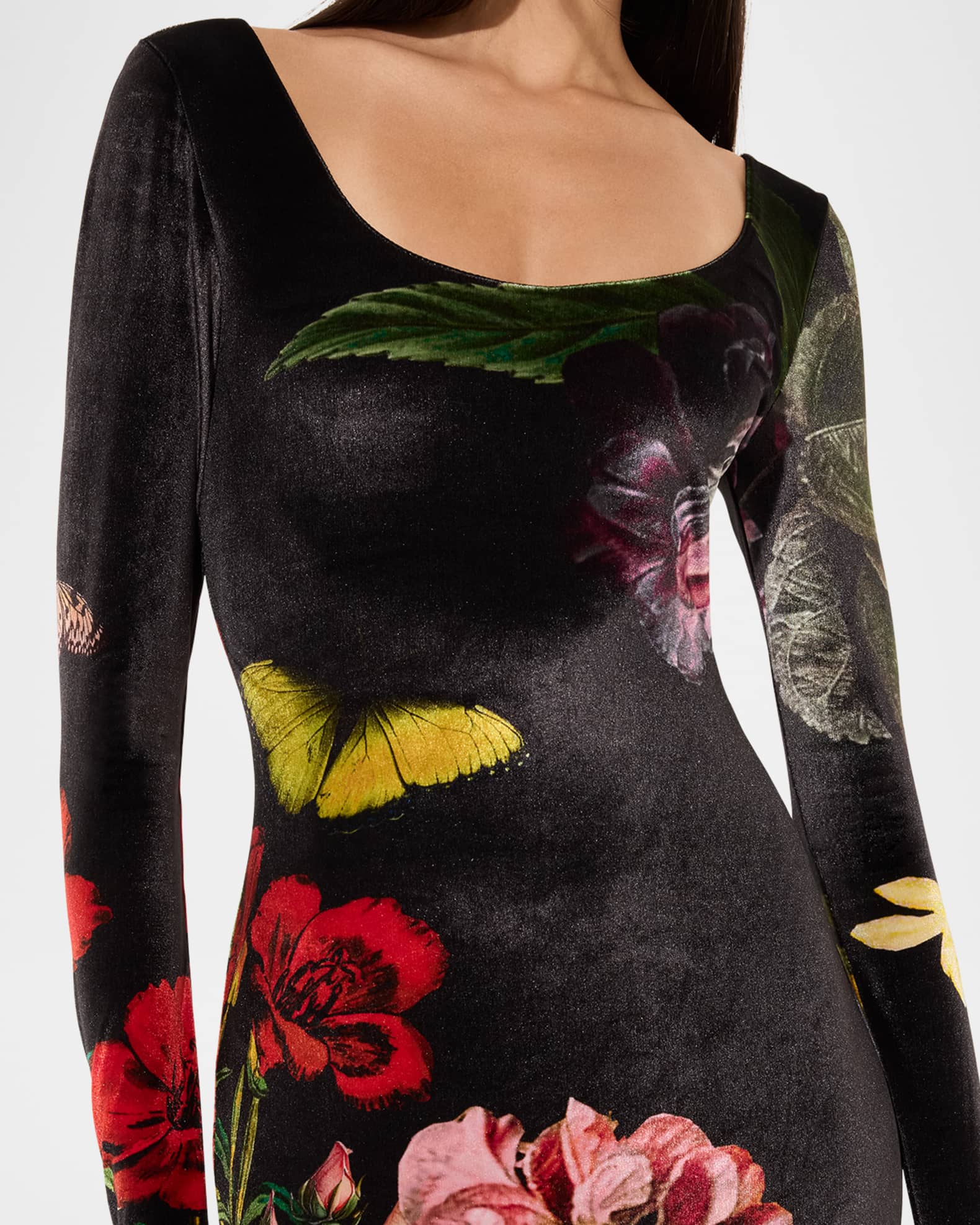 Alice + Olivia In The Wind Floral Delora Scoop-Neck Velvet