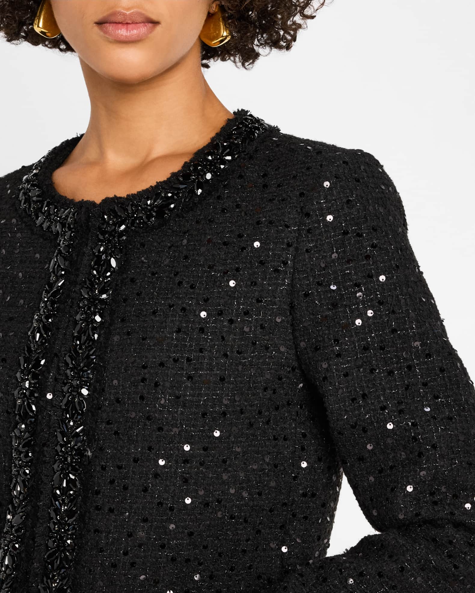 【送料無料】 Alice with Jacket Tweed Sequined Cropped Landon Olivia + ノーカラージャケット