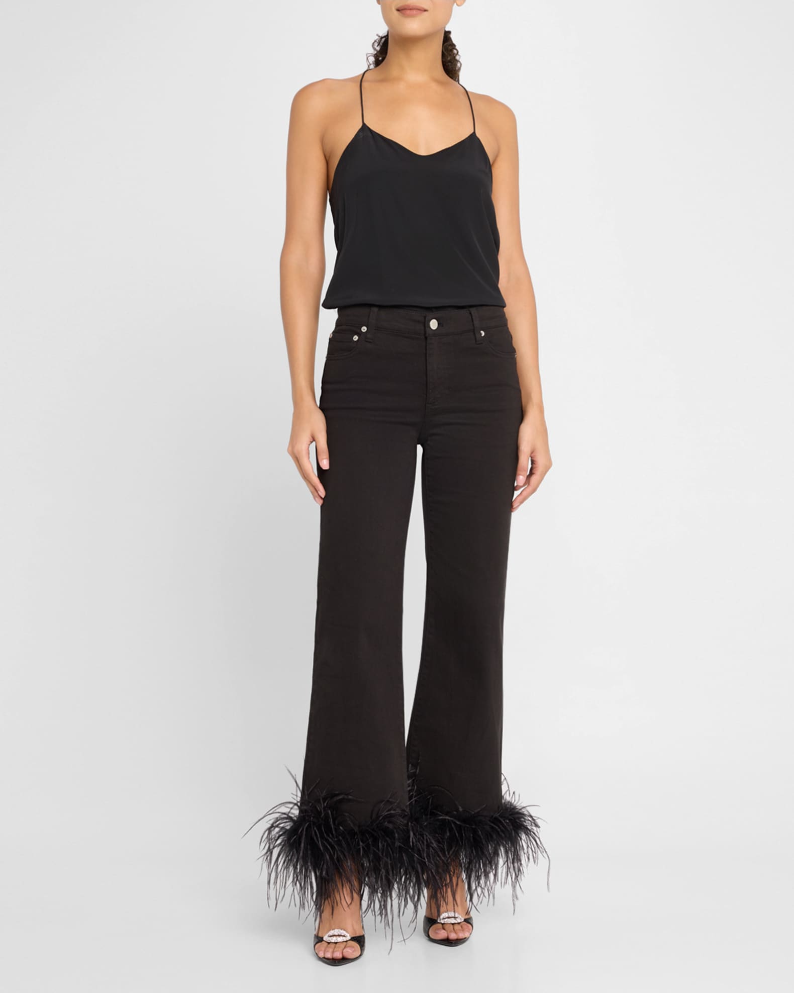 Roxie Low-Rise Flare Cropped Jeans with Feather Cuffs 1