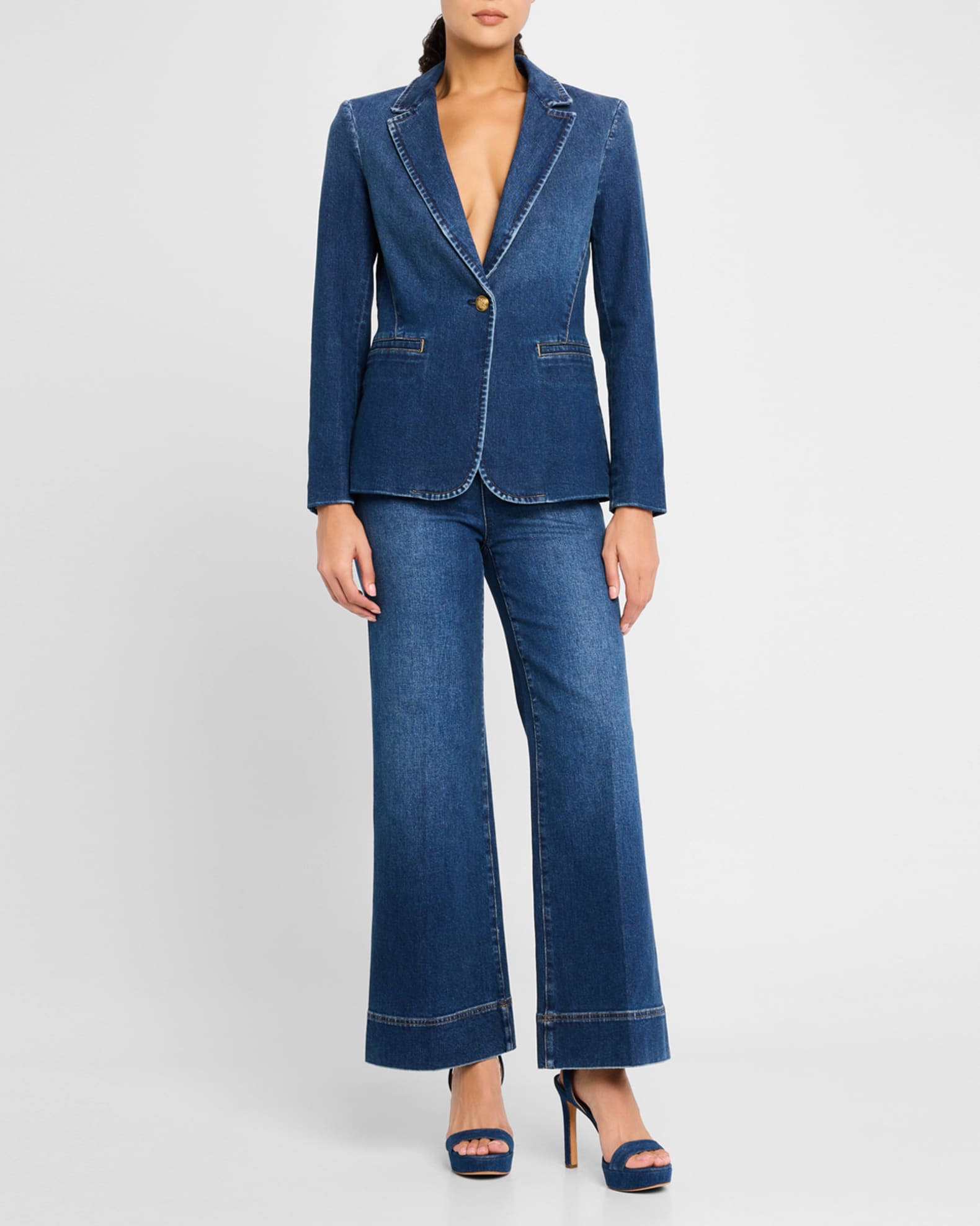 Macey Denim Notch-Collar Fitted Blazer 1