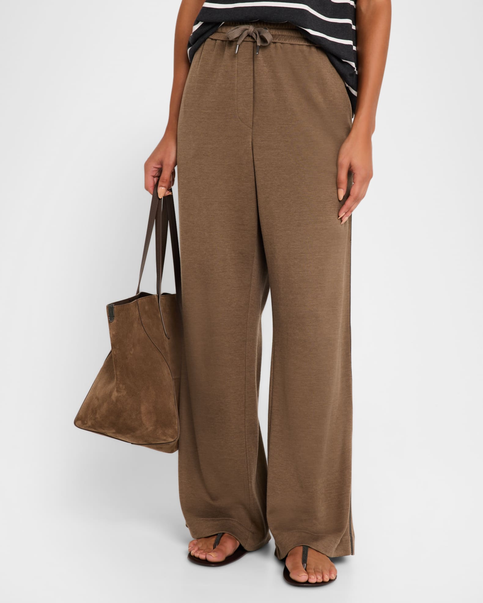 【関税＆送料込み】Brunello Cucinelli Suits Wide Leg Pants Brunello Cucinelli Cotton-Silk Spa Wide-Leg Travel Pants