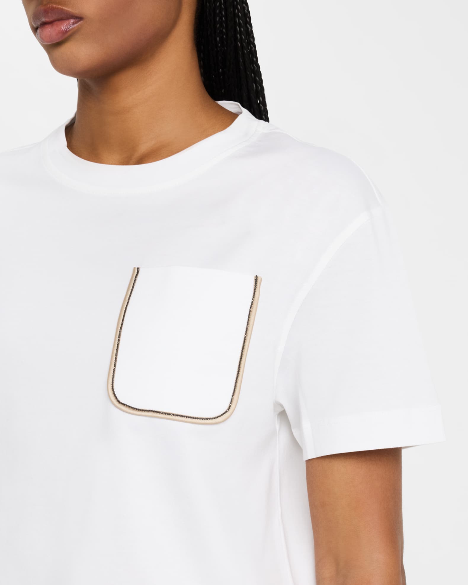 Brunello Cucinelli Monili Satin Pocket Cotton Jersey T-Shirt