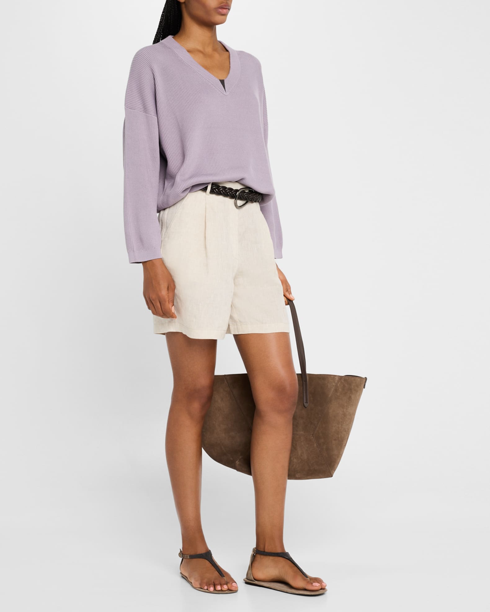 Monili V-Neck Cotton Rib Sweater 1