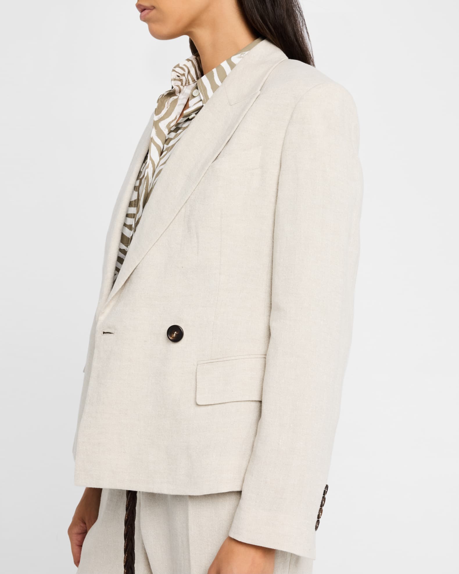 ジャケット BRUNELLO CUCINELLI DOUBLE-BREASTED JACKET IN BLEND Brunello Cucinelli Linen blend double-breasted jacket with