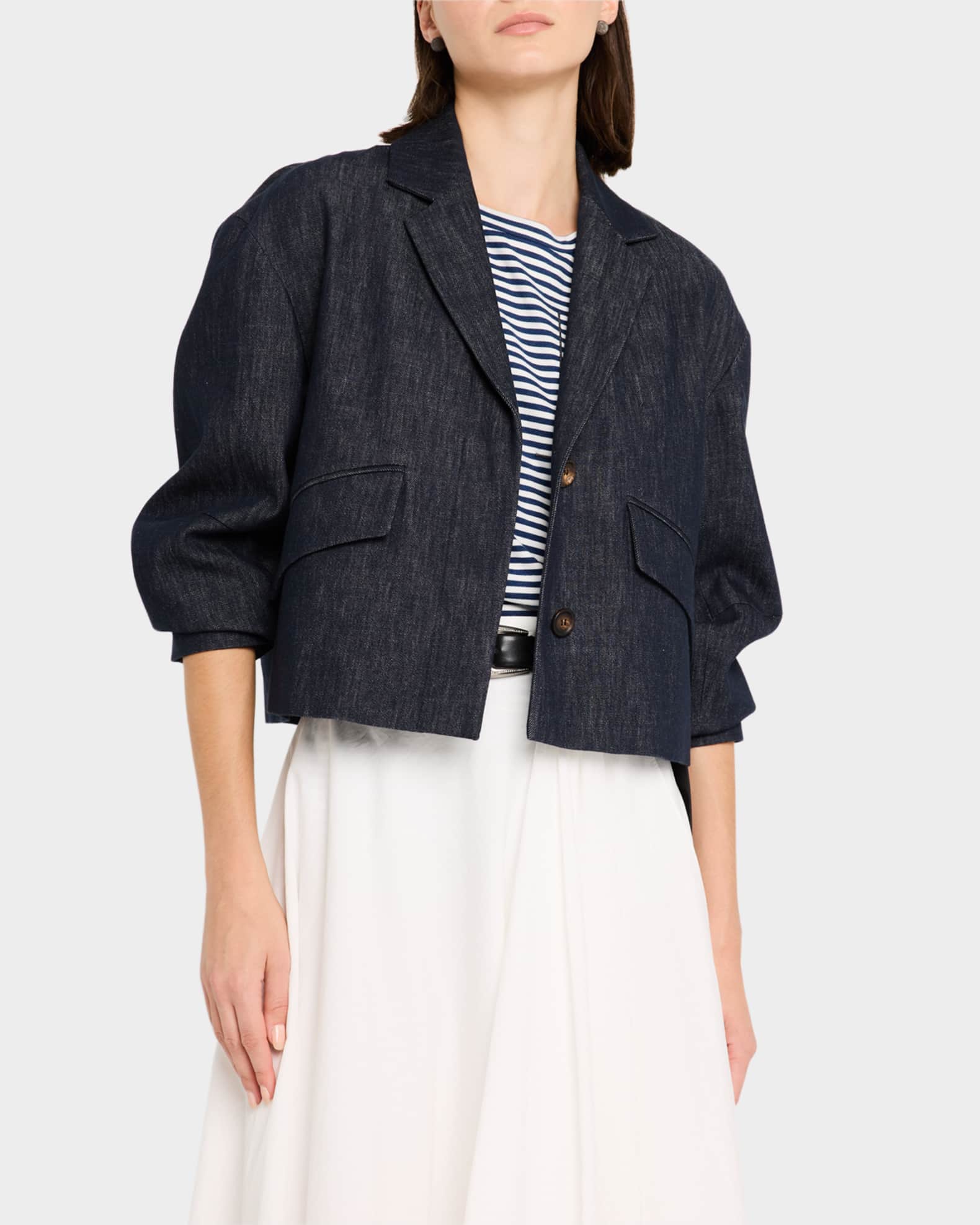 【関税＆送料込み】Brunello Cucinelli Cropped Jacket Brunello Cucinelli Indigo Single-Breasted Crop Jacket