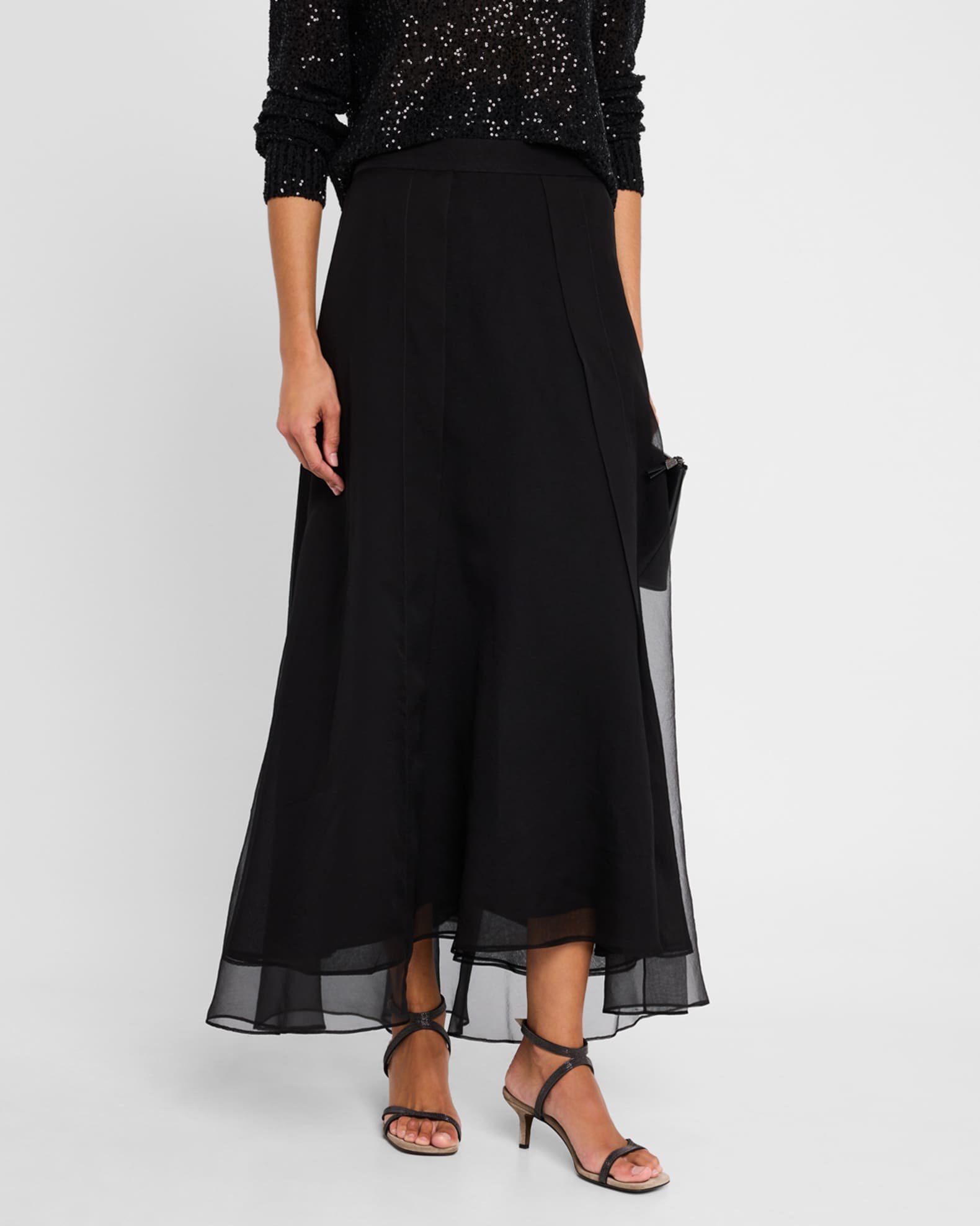 Crispy Silk Paneled Maxi Circle Skirt | Neiman Marcus
