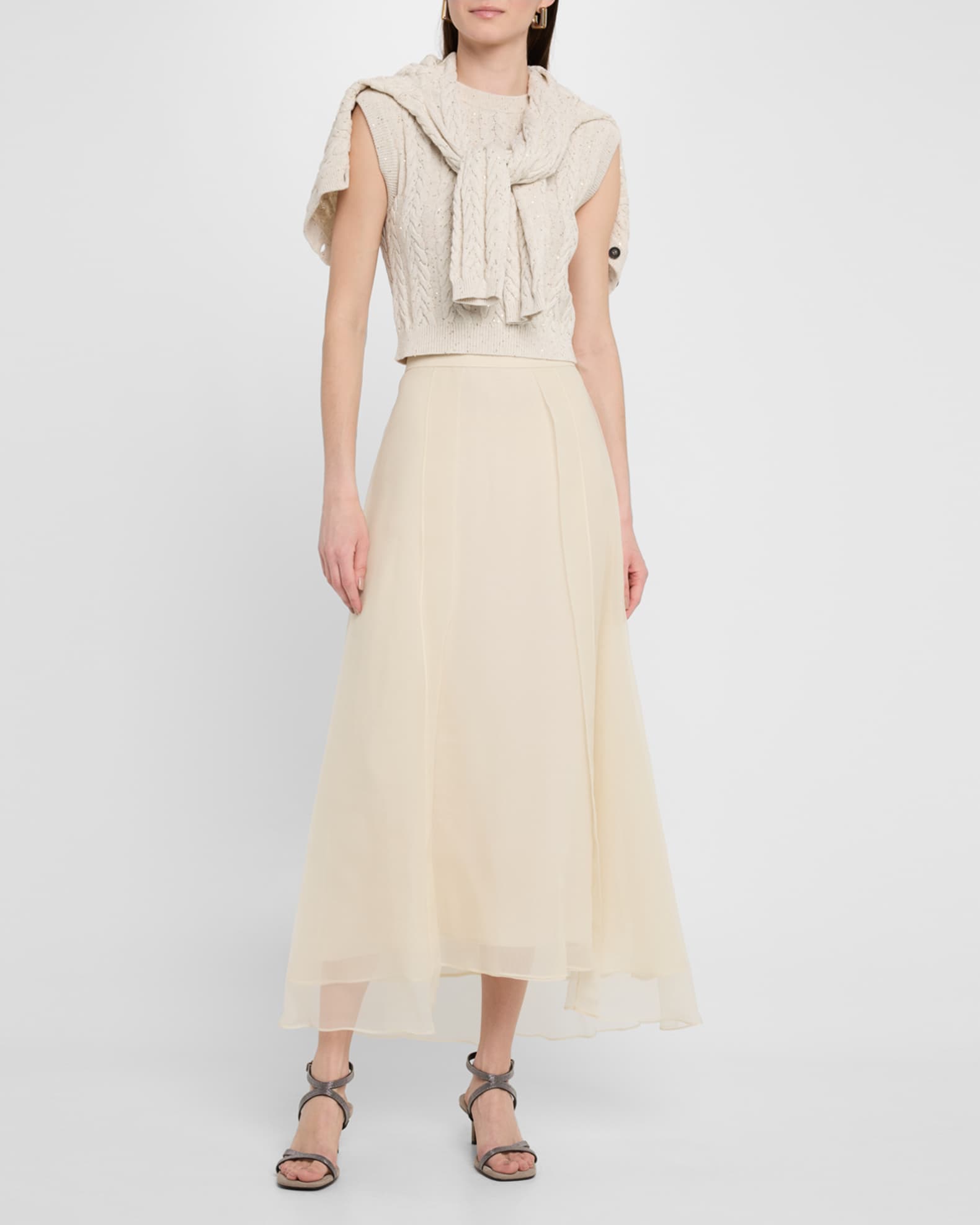 Crispy Silk Paneled Maxi Circle Skirt 1