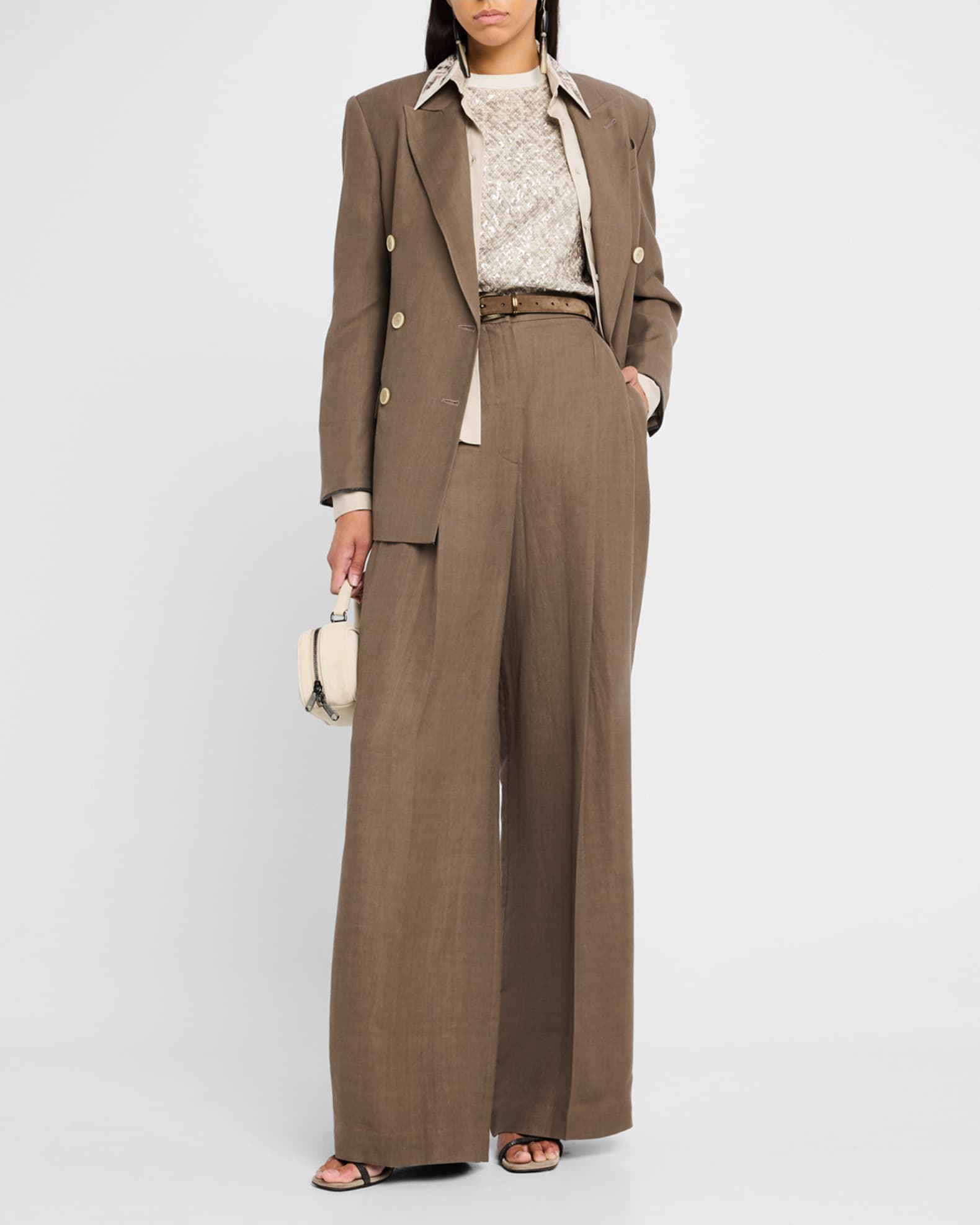 High Waist Wide Leg Fluid Linen Twill Pants 1
