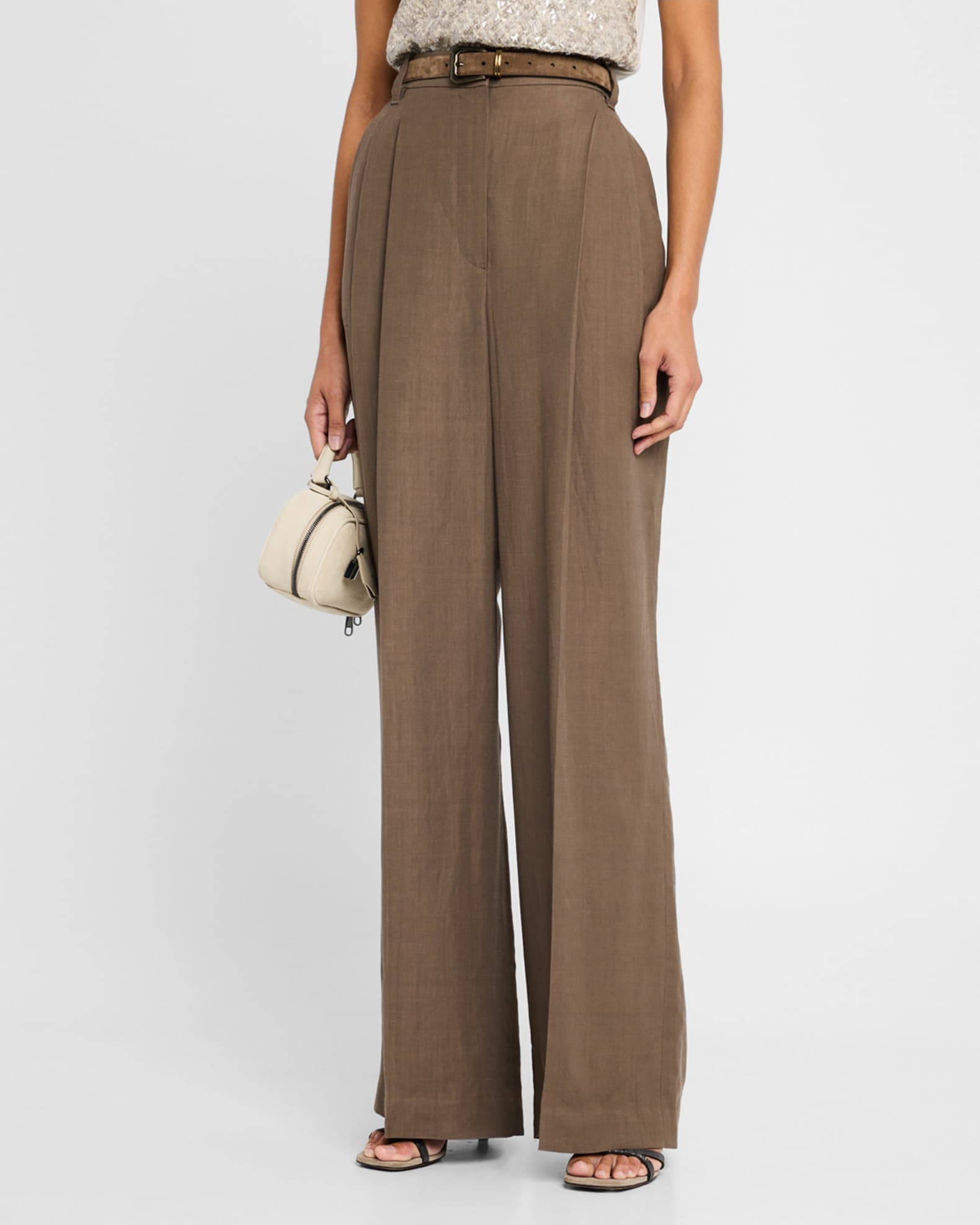 Brunello Cucinelli High Waist Wide Leg Fluid Linen Twill