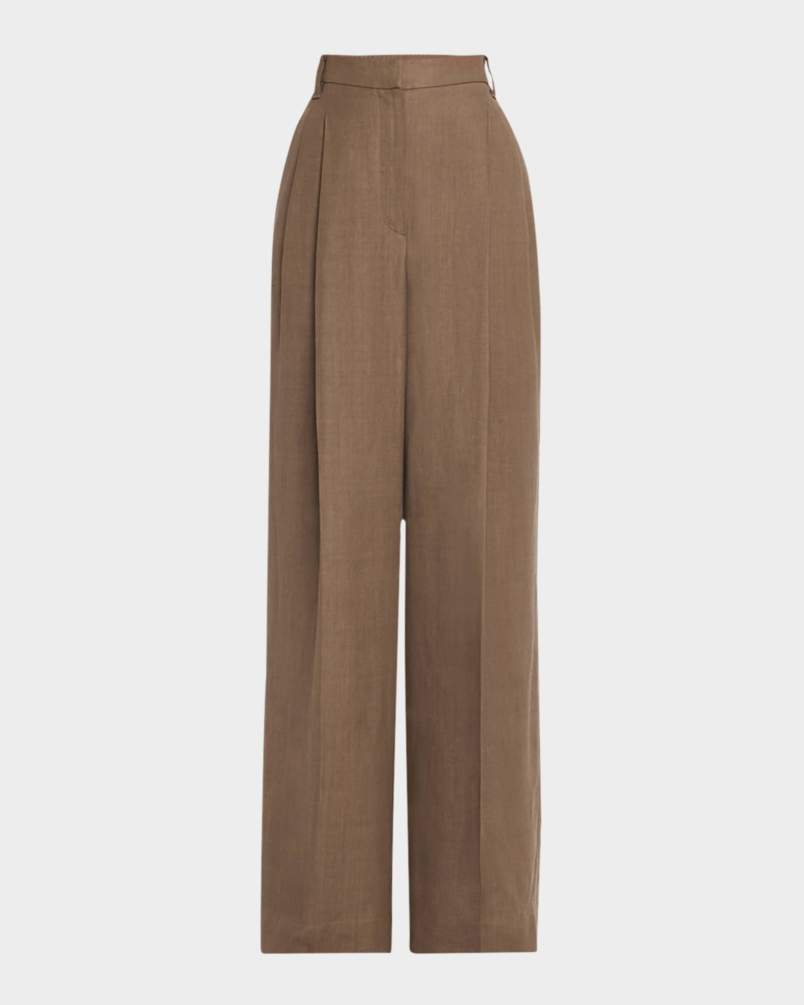 High Waist Wide Leg Fluid Linen Twill Pants 0