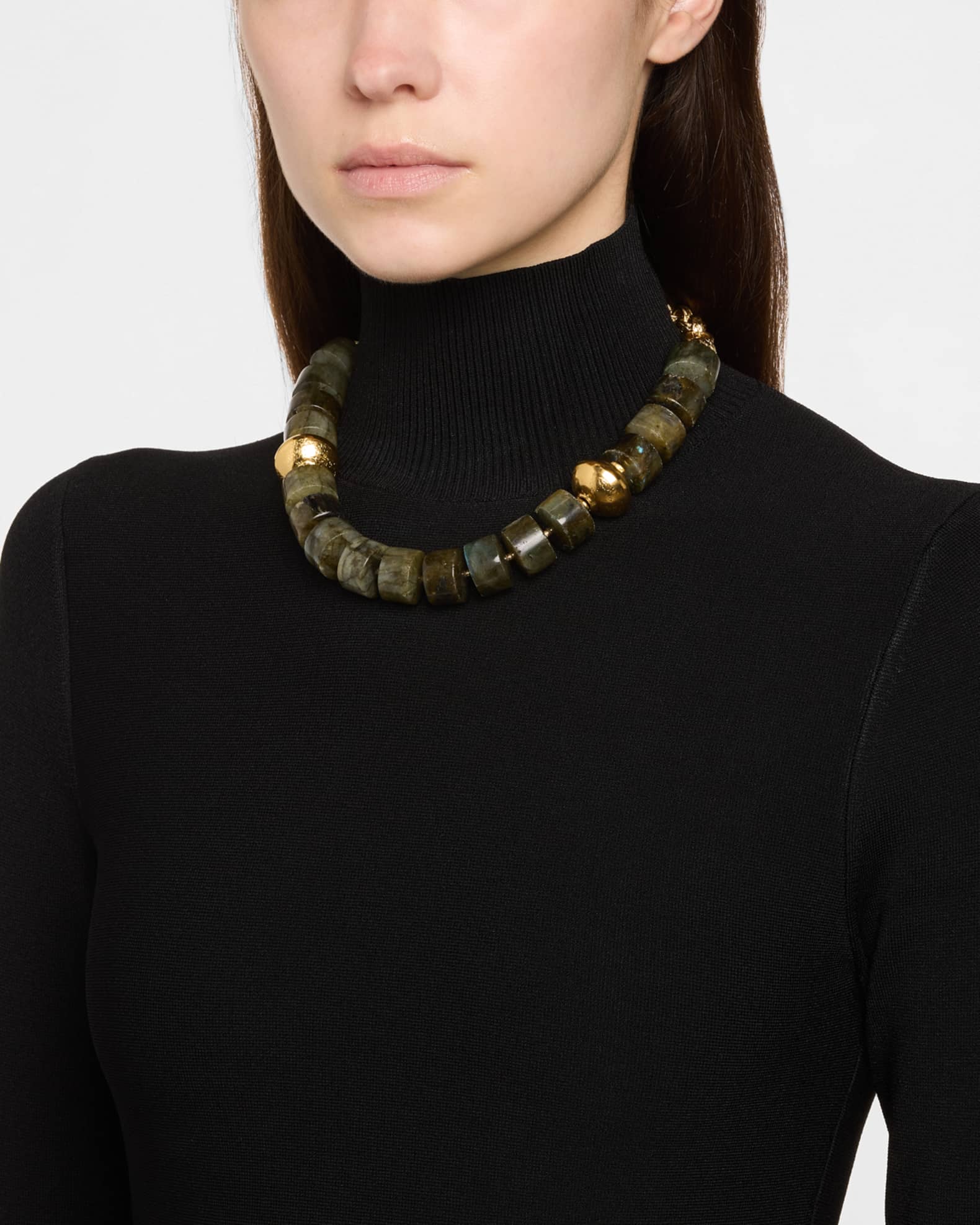 Labradorite and Gold Accent Beaded Choker Necklace 1
