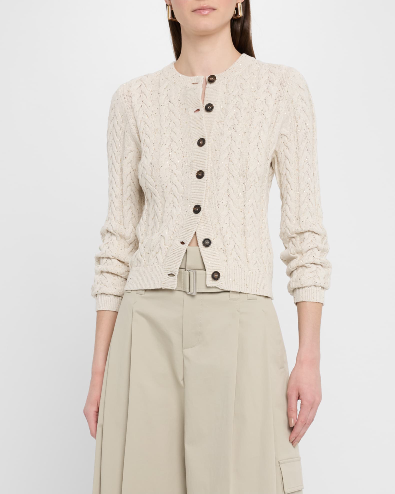 Brunello Cucinelli Fitted Cotton Diamante Cardigan | Neiman