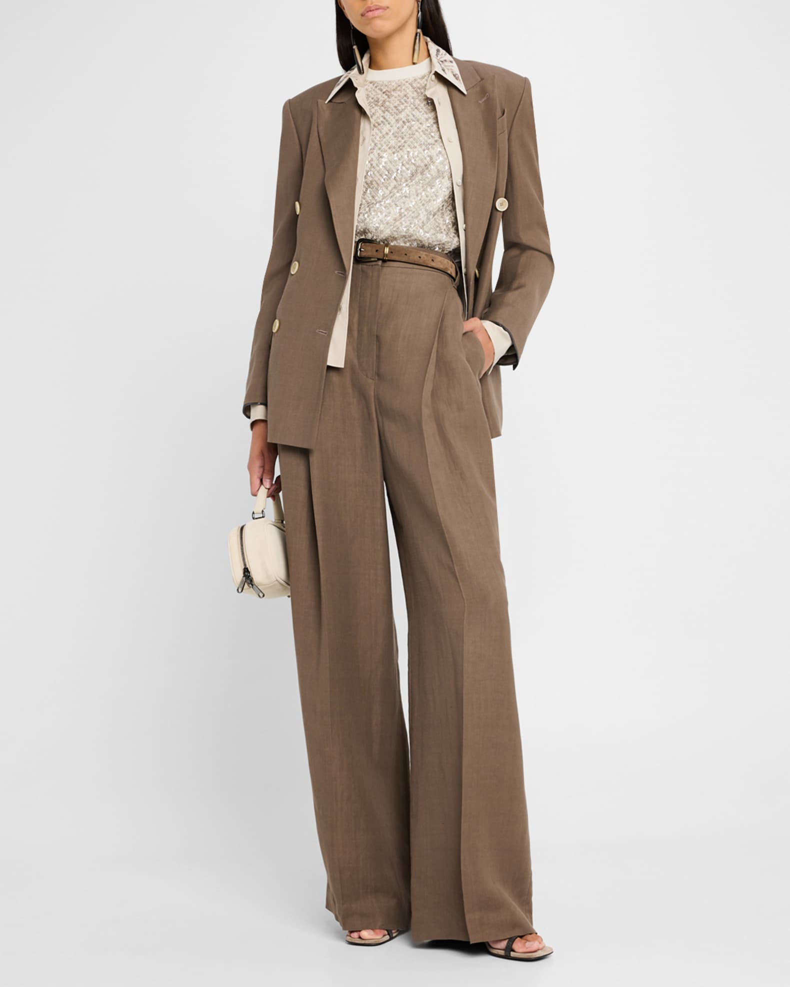 アウターその他 BRUNELLO CUCINELLI Double-breasted hemplinen blazer Marrone Brunello Cucinelli Double-Breasted Fluid Linen Twill Blazer