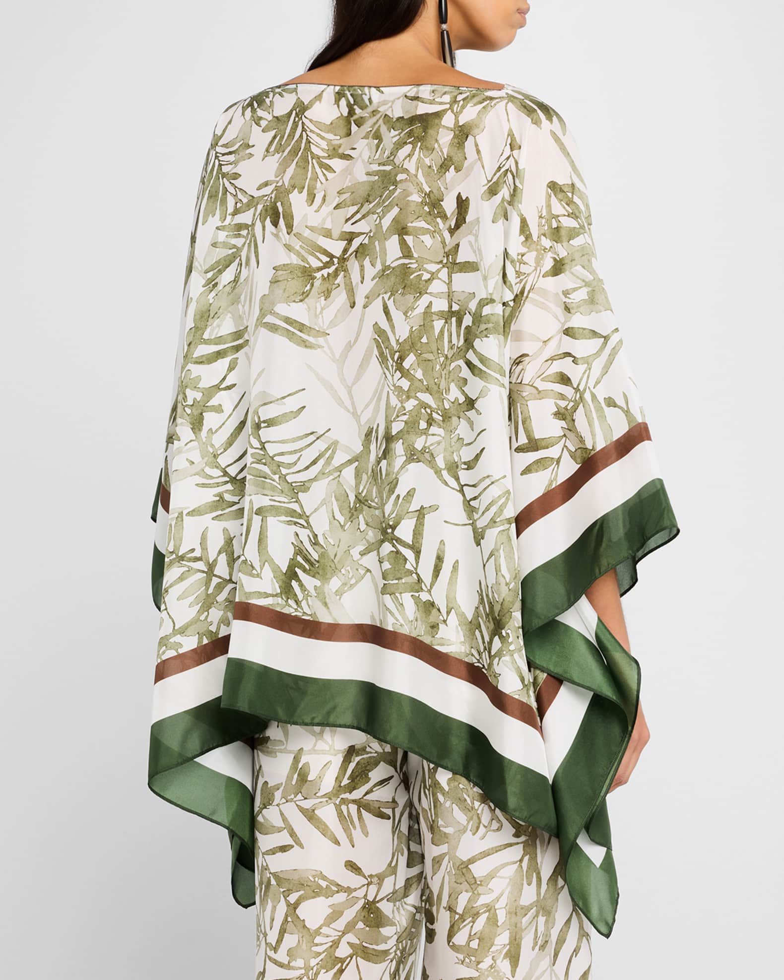 Brunello Cucinelli Herbarium-Print Silk Poncho | Neiman Marcus