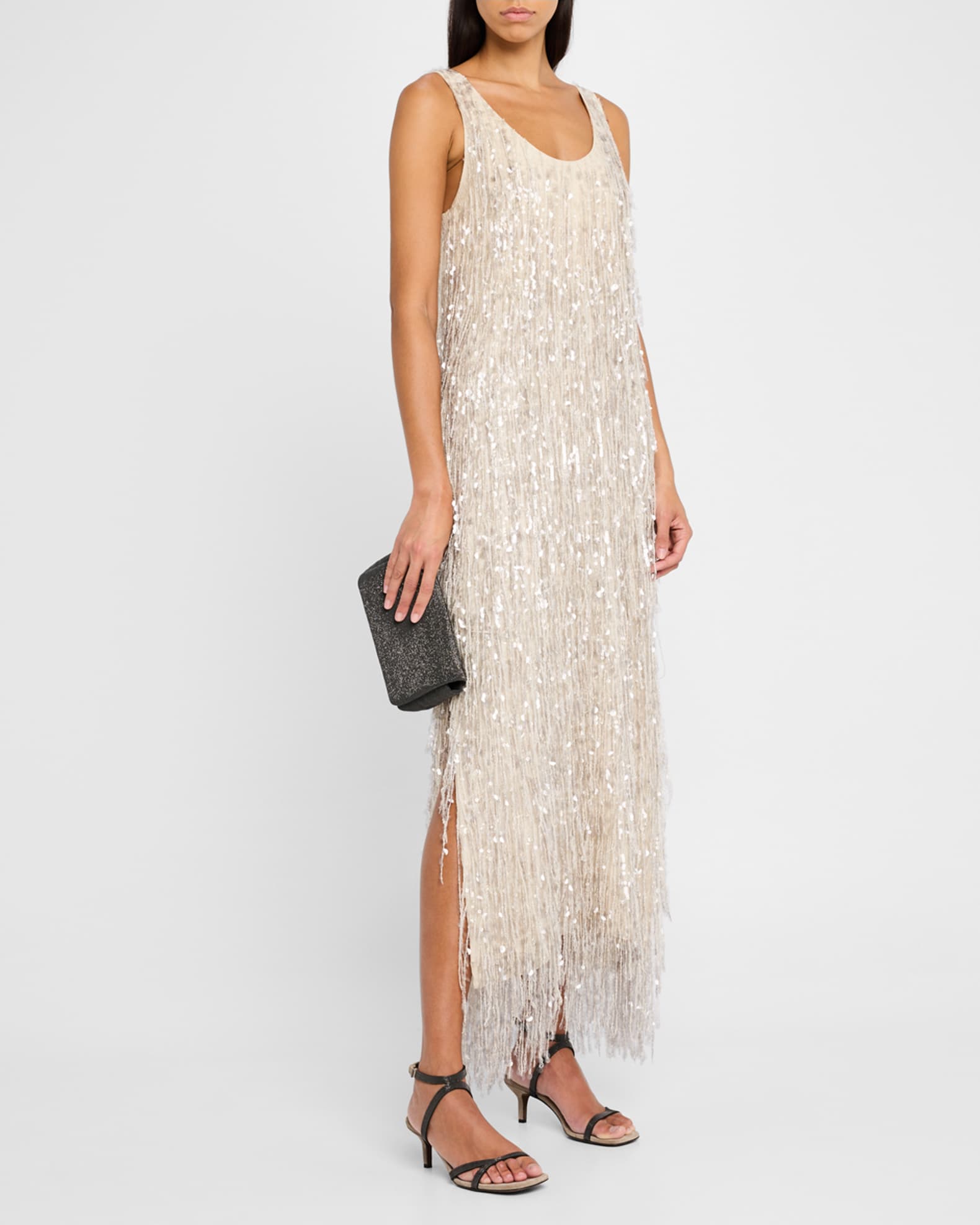 Sequin Waterfall Crispy Silk Maxi Dress 1