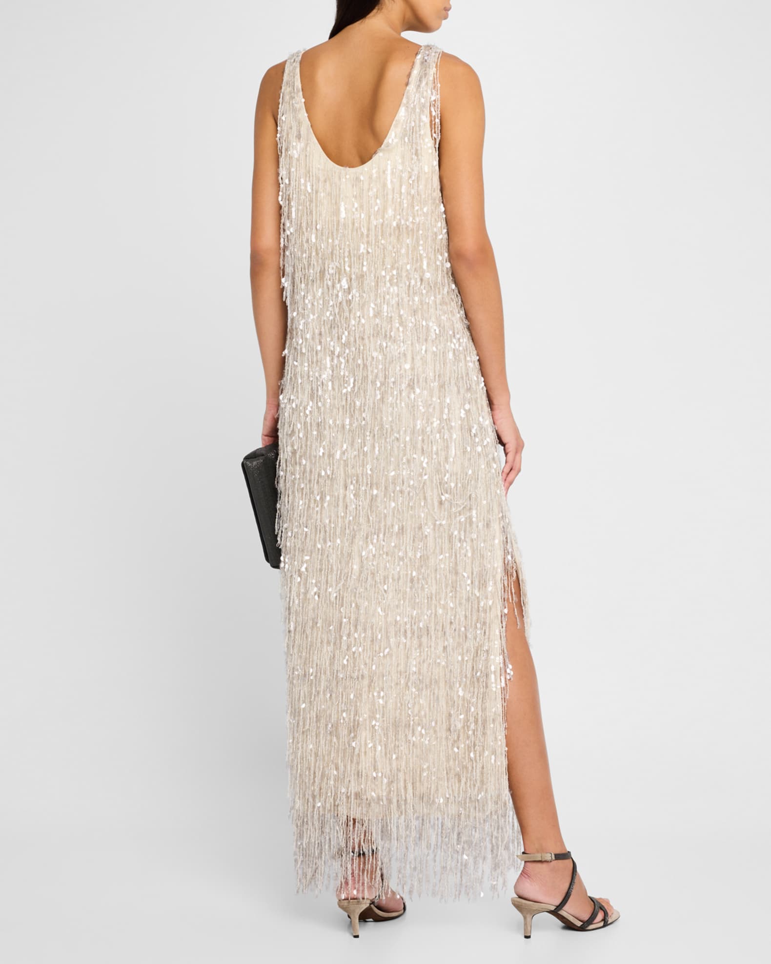 Brunello Cucinelli Sequin Waterfall Crispy Silk Maxi Dress