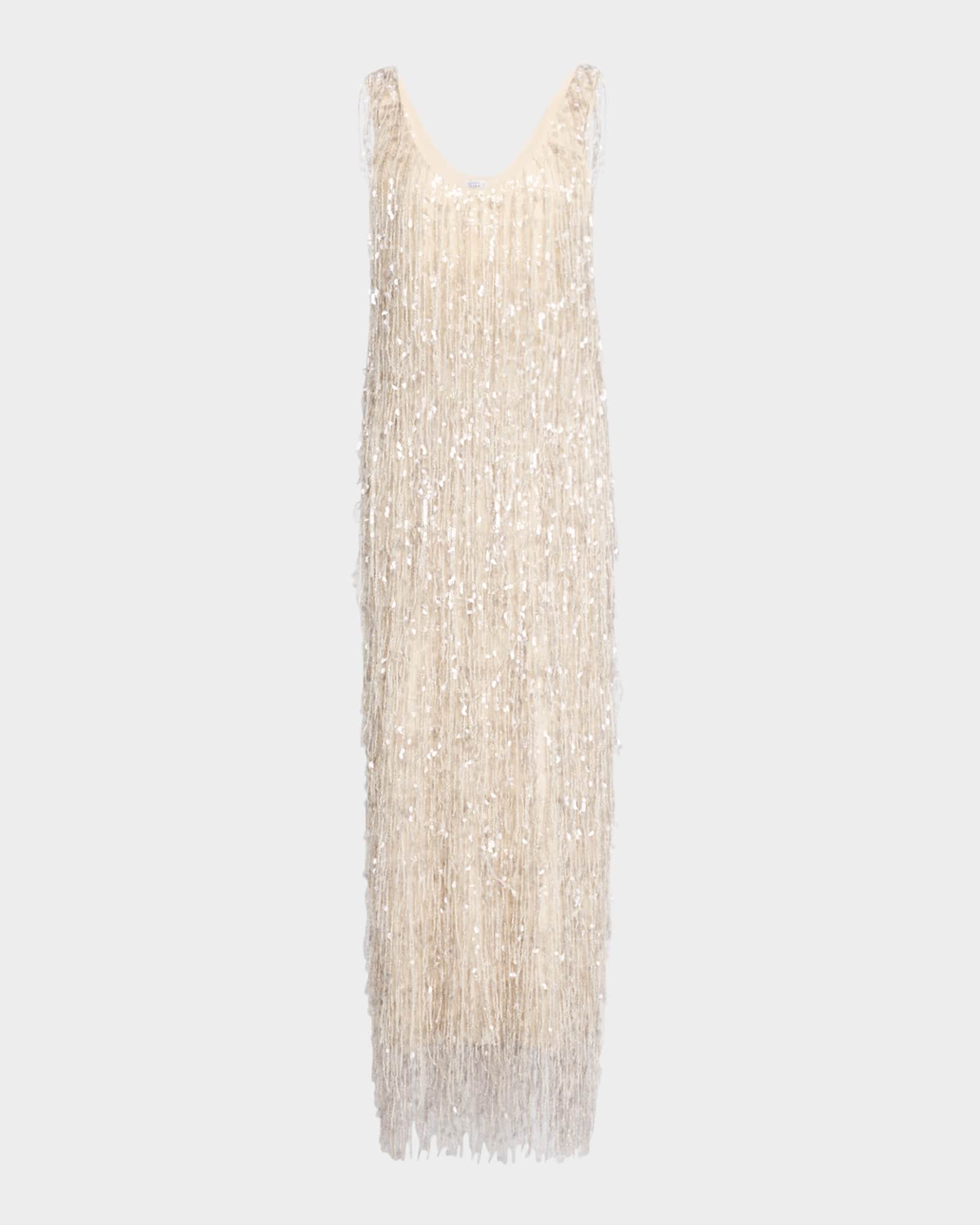 Sequin Waterfall Crispy Silk Maxi Dress 0