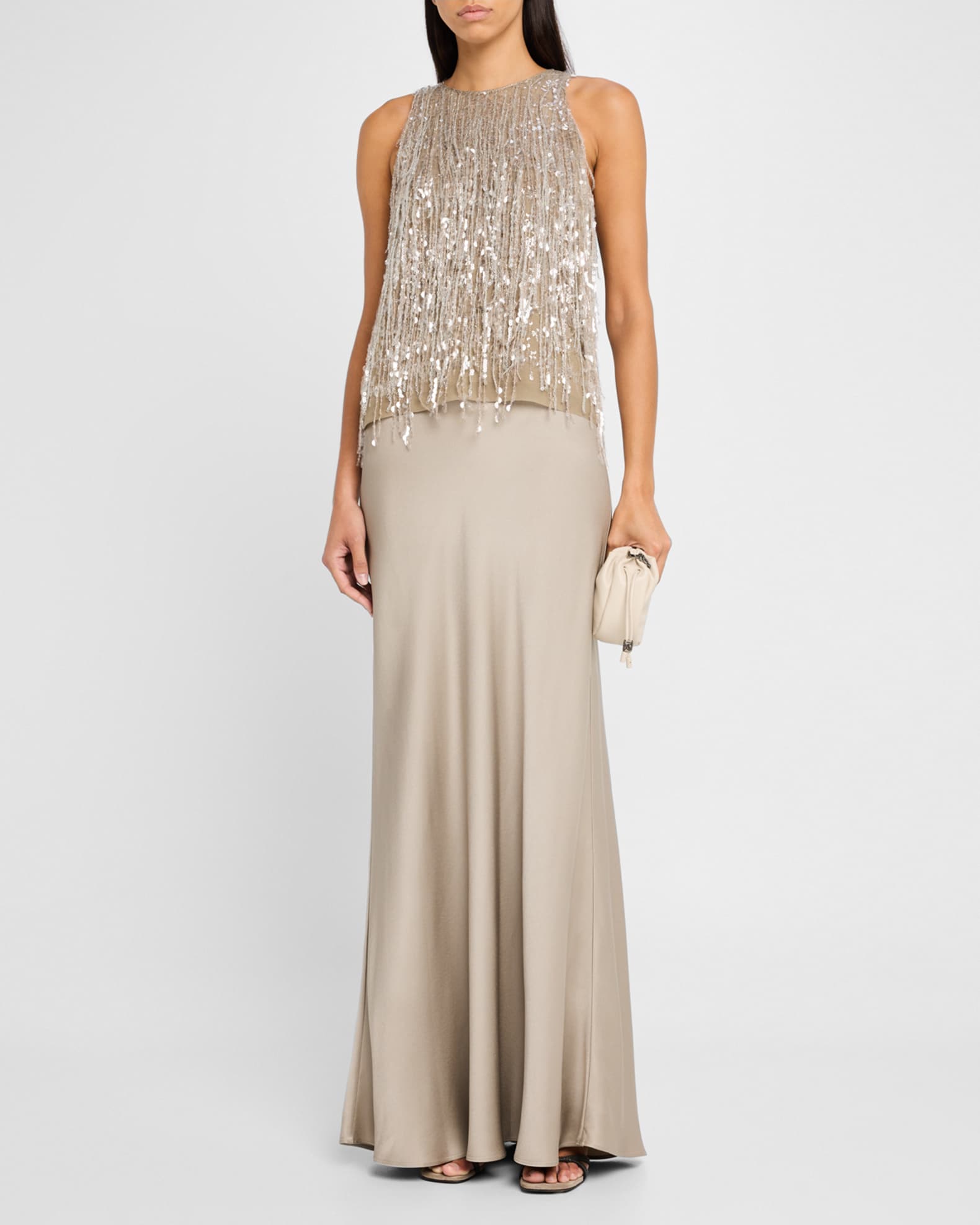 Paillette Waterfall Silk Tank Top 1