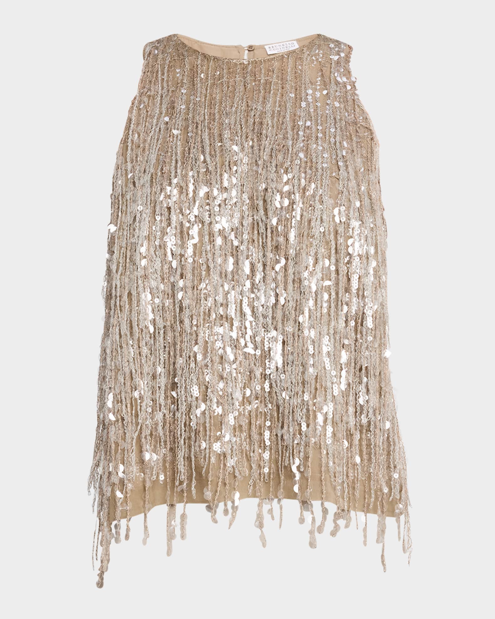 Paillette Waterfall Silk Tank Top 0