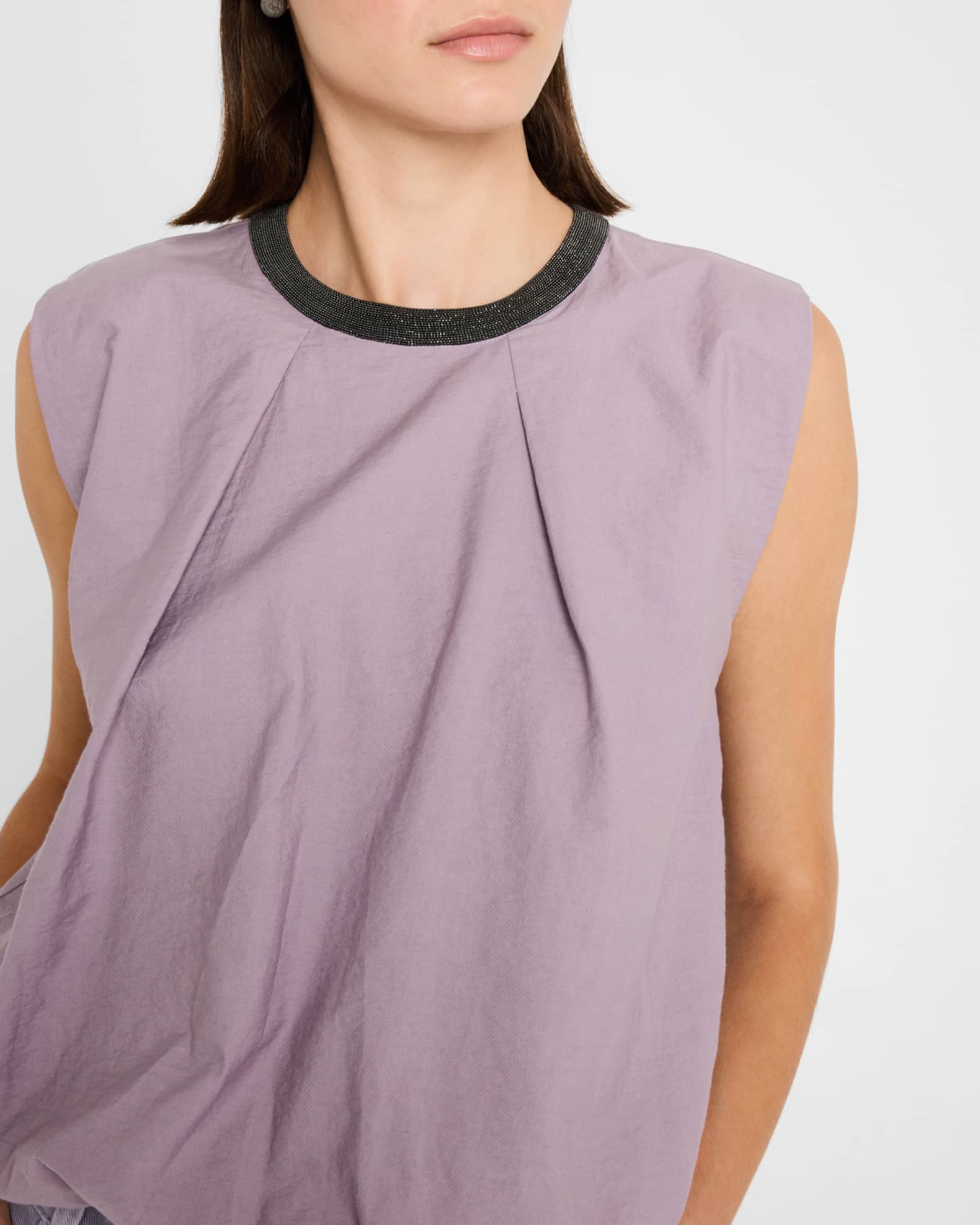 Brunello Cucinelli Monili-Collar Cotton Crop Balloon Tank