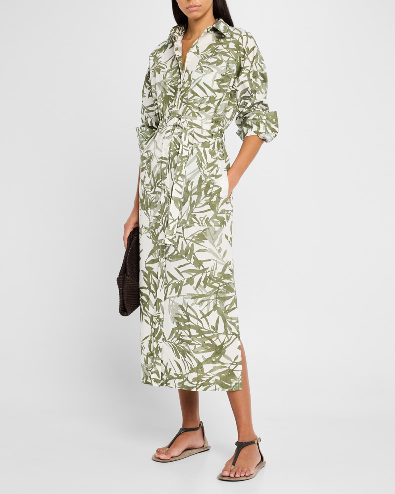 【関税＆送料込み】Brunello Cucinelli Linen Shirtdress BRUNELLO CUCINELLI Oversized bead-embellished striped linen