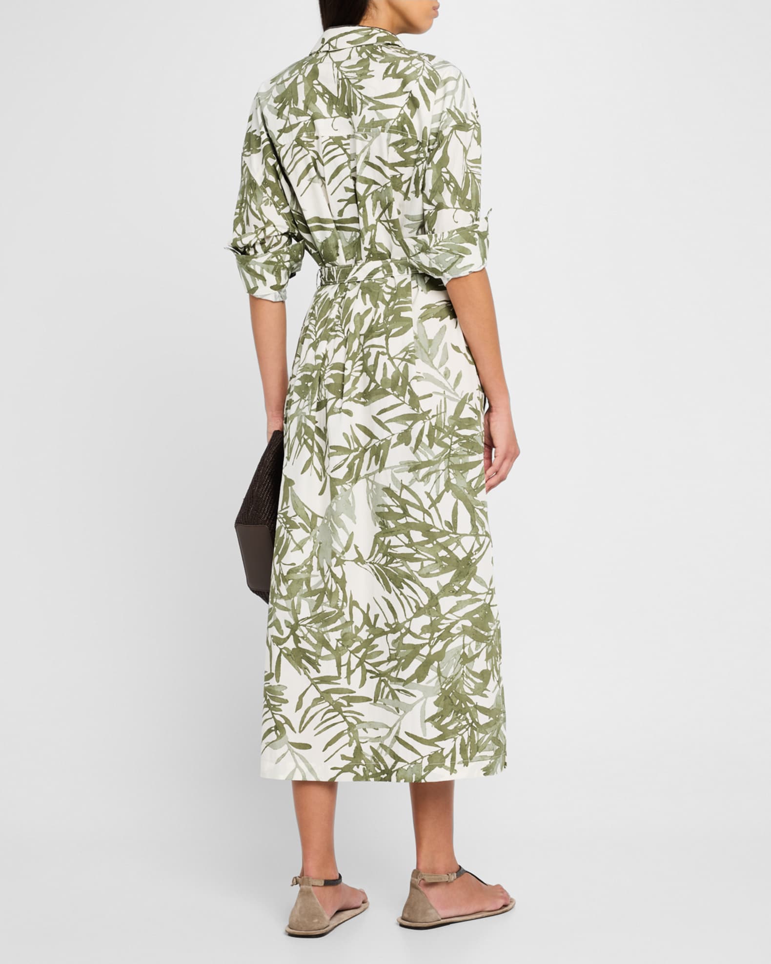 Brunello Cucinelli Herbarium-Print Belted Cotton Popeline