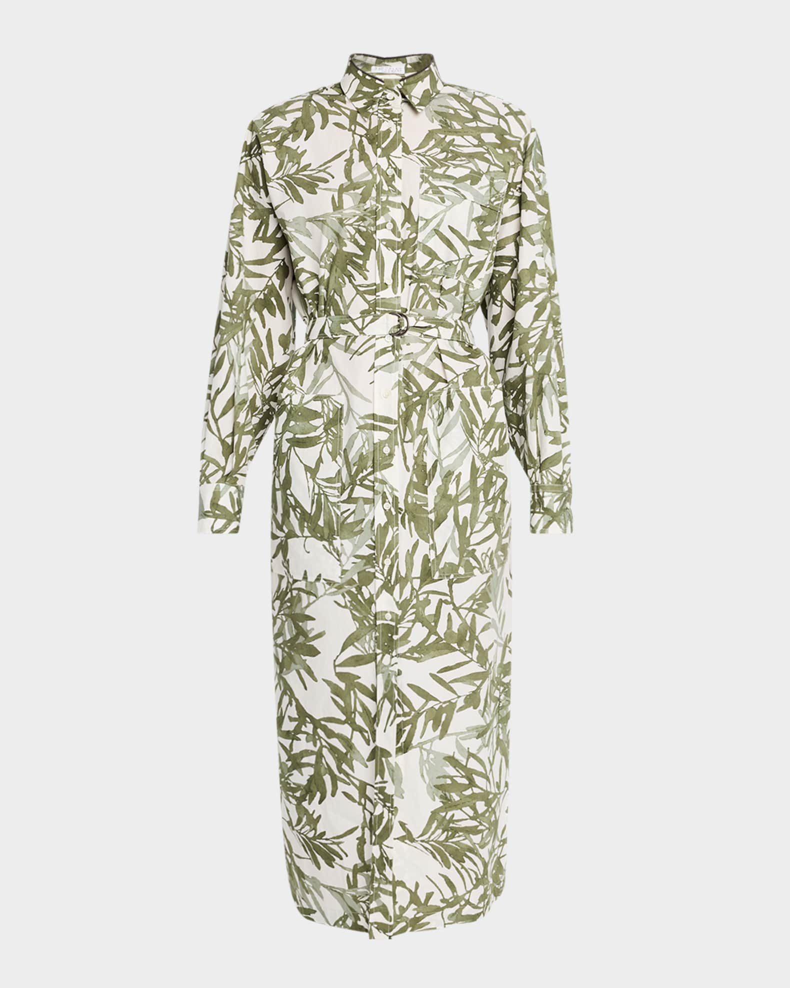 Brunello Cucinelli Herbarium-Print Belted Cotton Popeline
