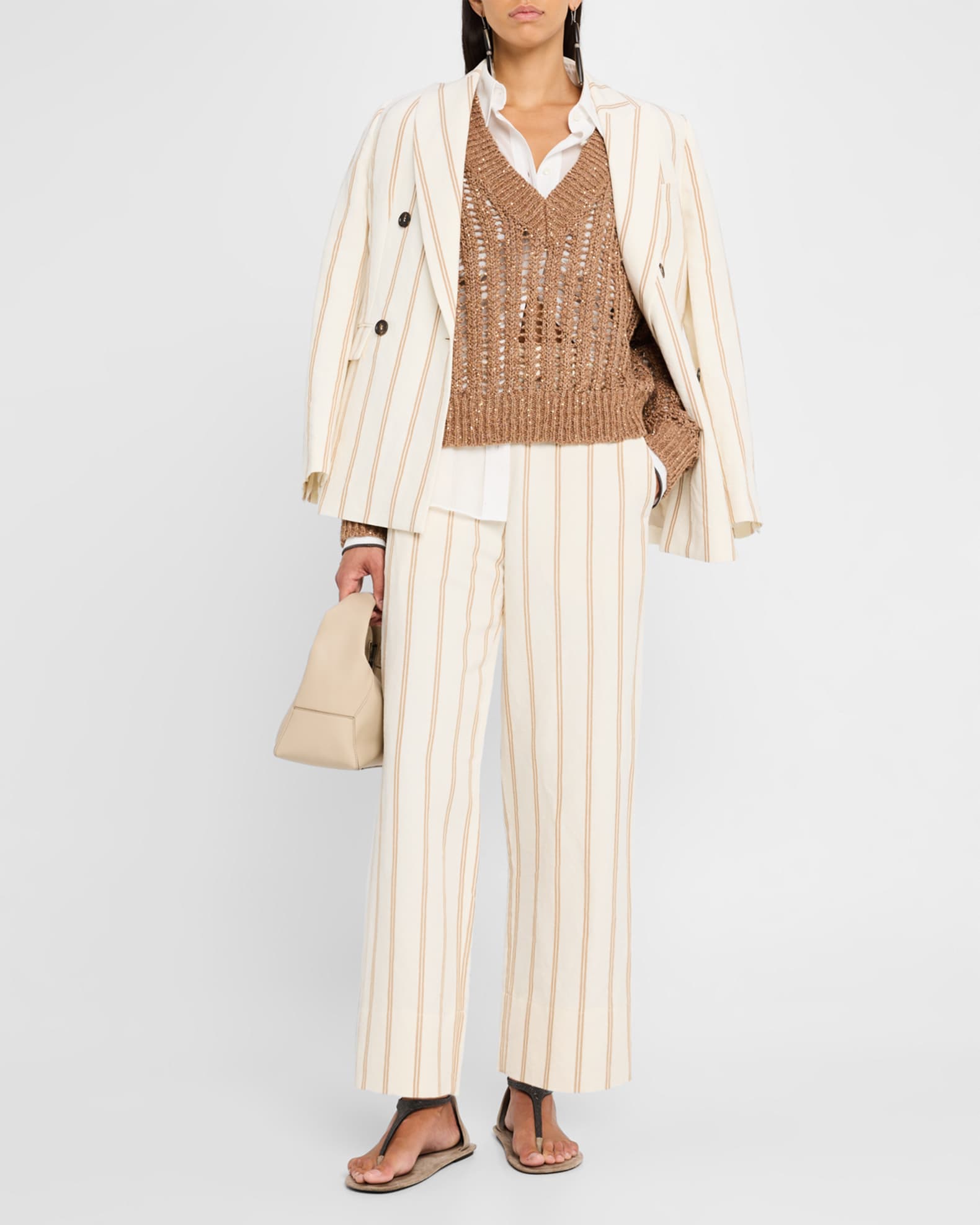 V-Neck Paillette Open-Weave Knit Sweater 1