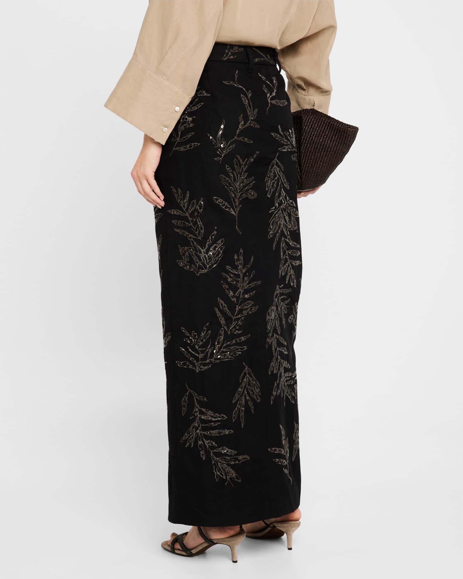 Brunello Cucinelli Herbarium-Embroidered Chino Maxi Trouser