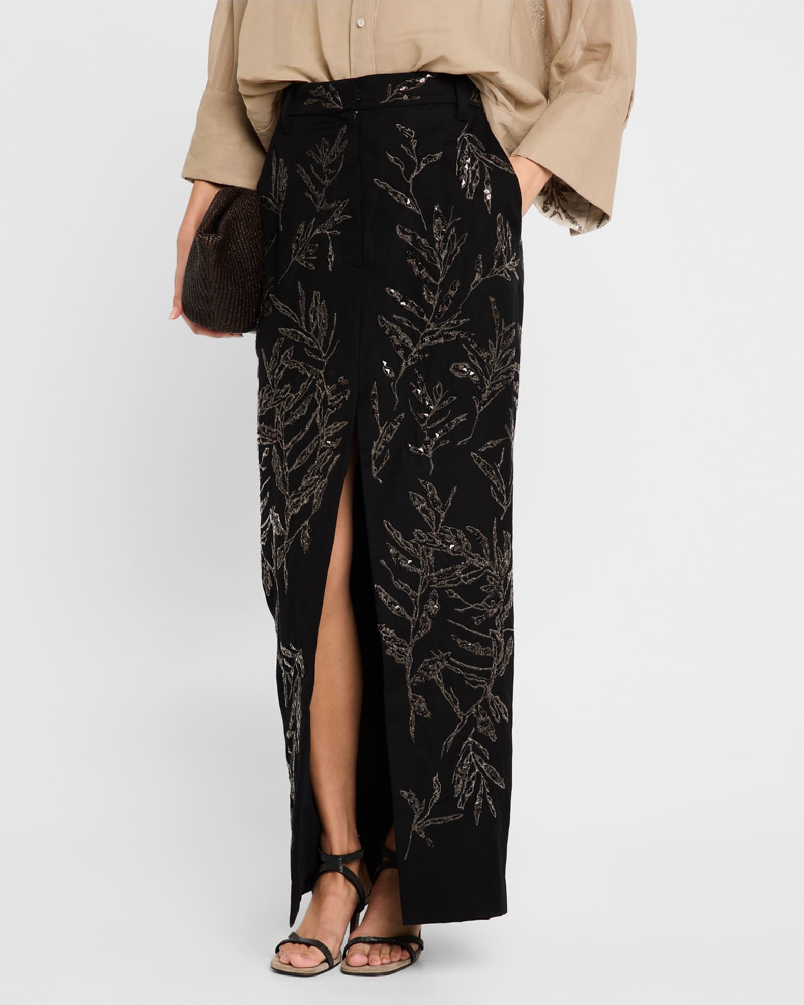 Brunello Cucinelli Herbarium-Embroidered Chino Maxi Trouser