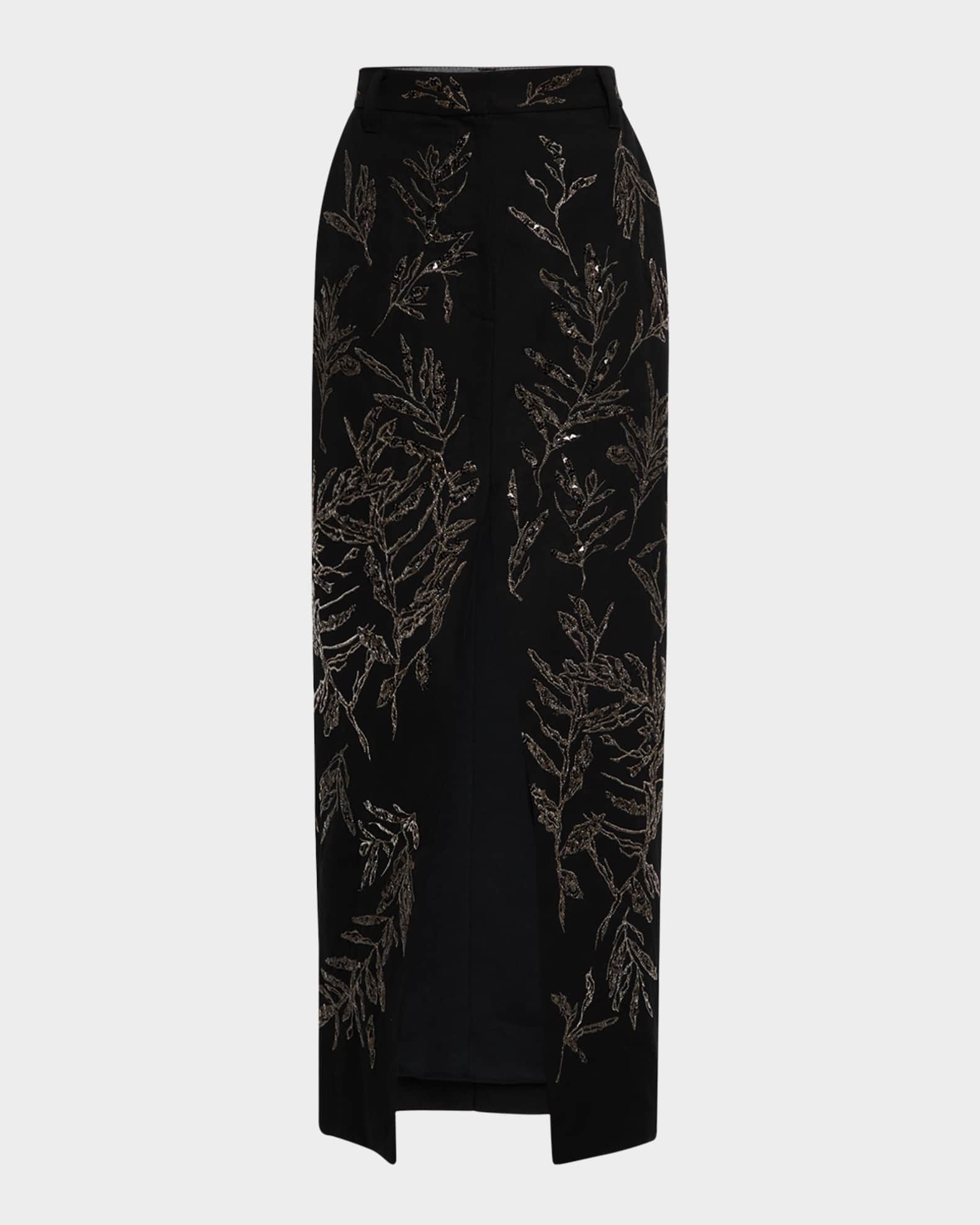 Herbarium-Embroidered Chino Maxi Trouser Skirt 0