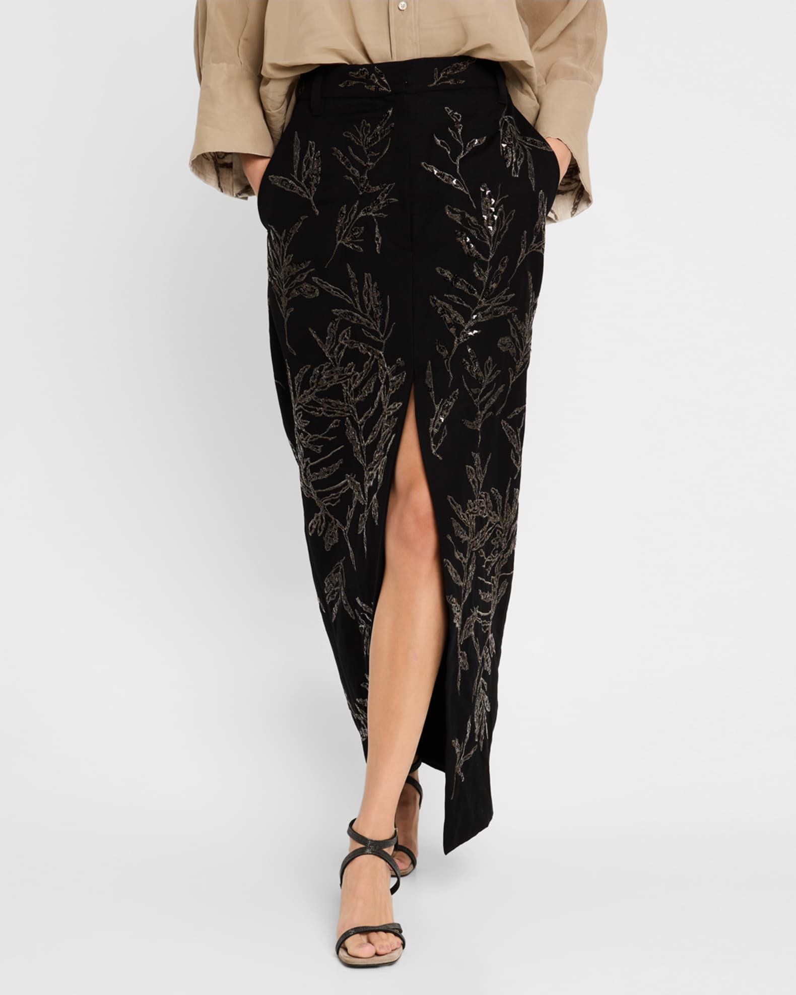 Brunello Cucinelli Herbarium-Embroidered Chino Maxi Trouser