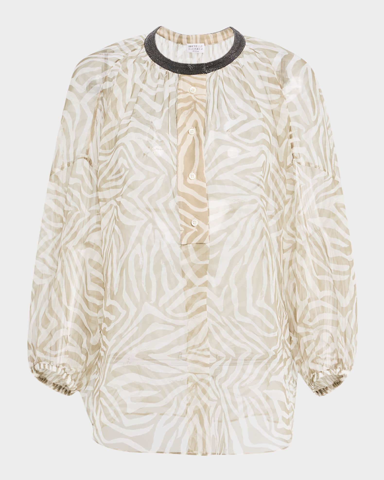 Brunello Cucinelli Monili-Collar Animalier-Print Organza