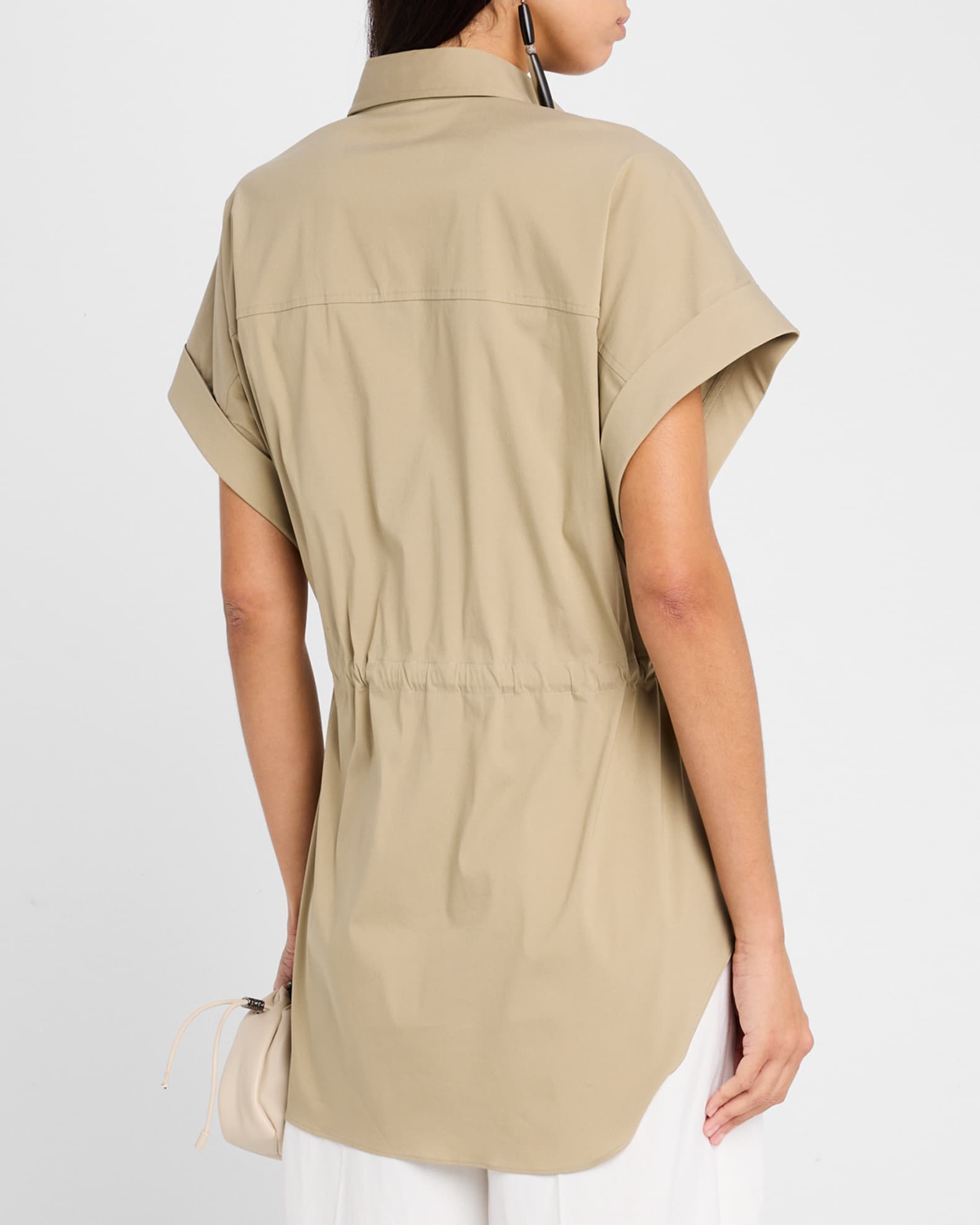Brunello Cucinelli Monili-Pocket Cap-Sleeve Cotton Poplin