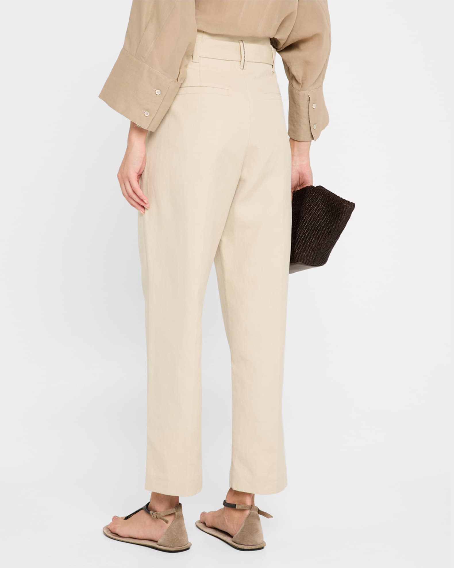 パンツ BRUNELLO CUCINELLI GABARDINE TROUSERS WITH BELT Brunello Cucinelli Cotton Gabardine Belted Straight-Leg